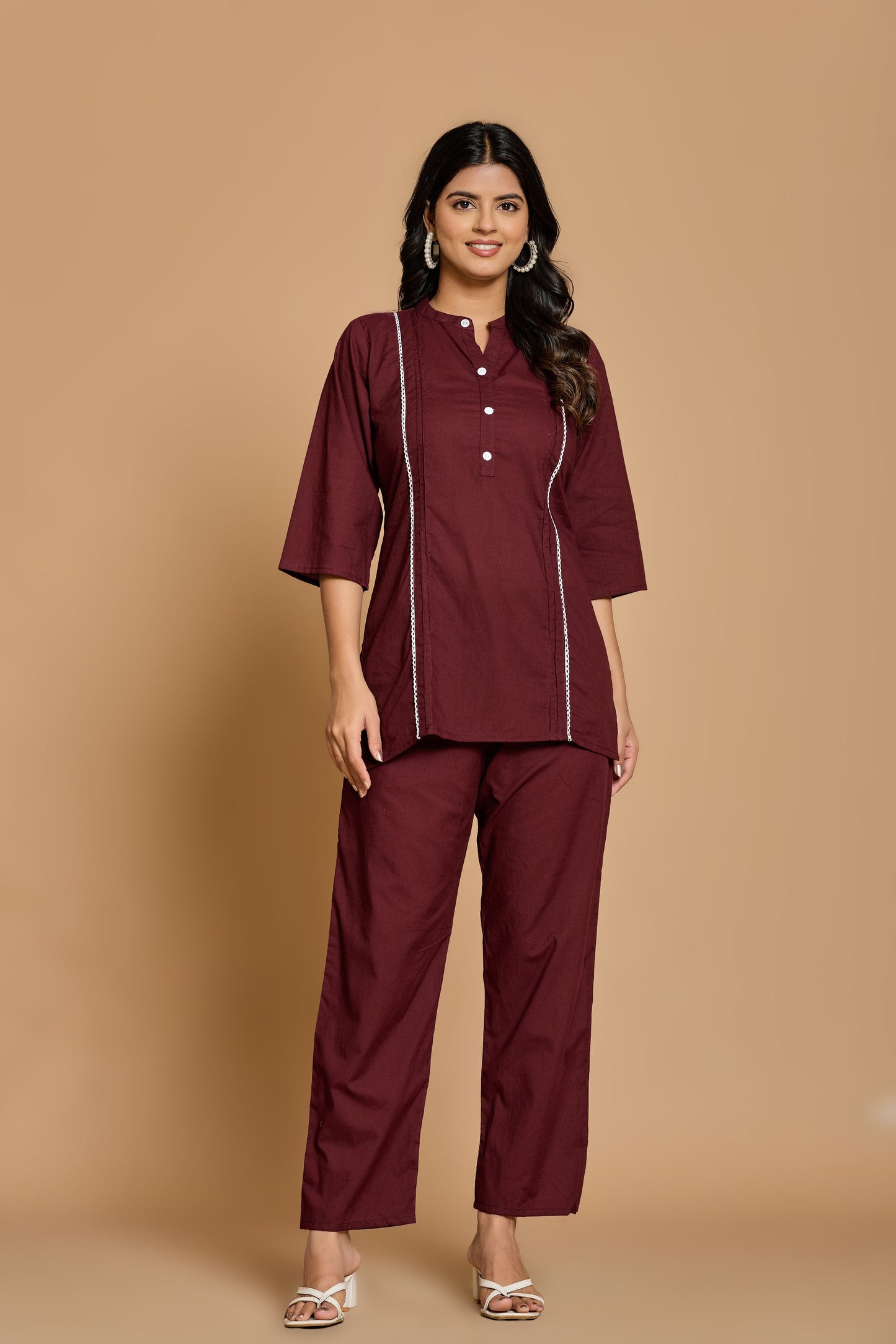 Maroon Solid Cotton Co-ord Set
