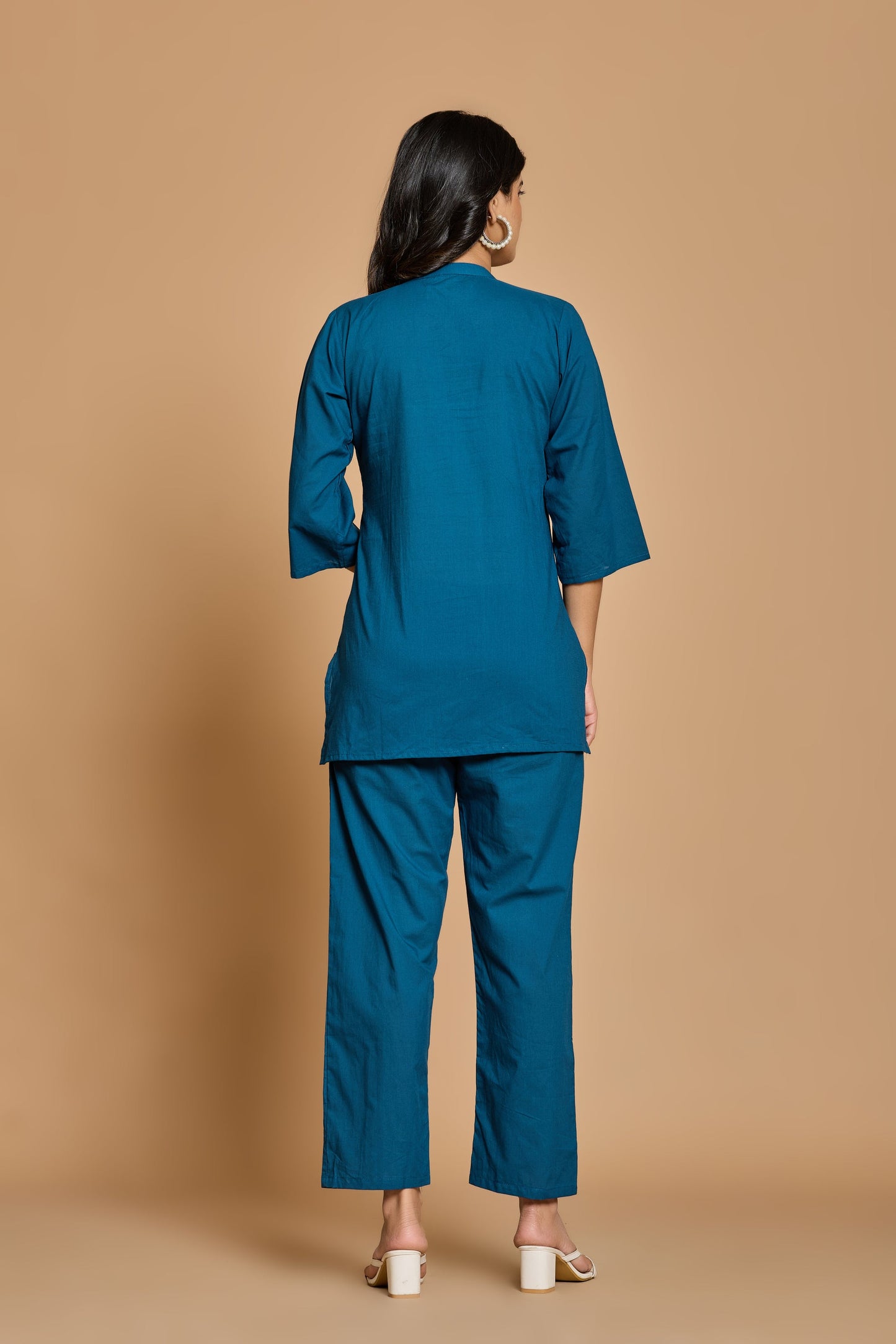 Teal Blue Solid Cotton Co-ord Set