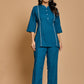 Teal Blue Solid Cotton Co-ord Set