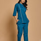 Teal Blue Solid Cotton Co-ord Set