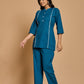 Teal Blue Solid Cotton Co-ord Set