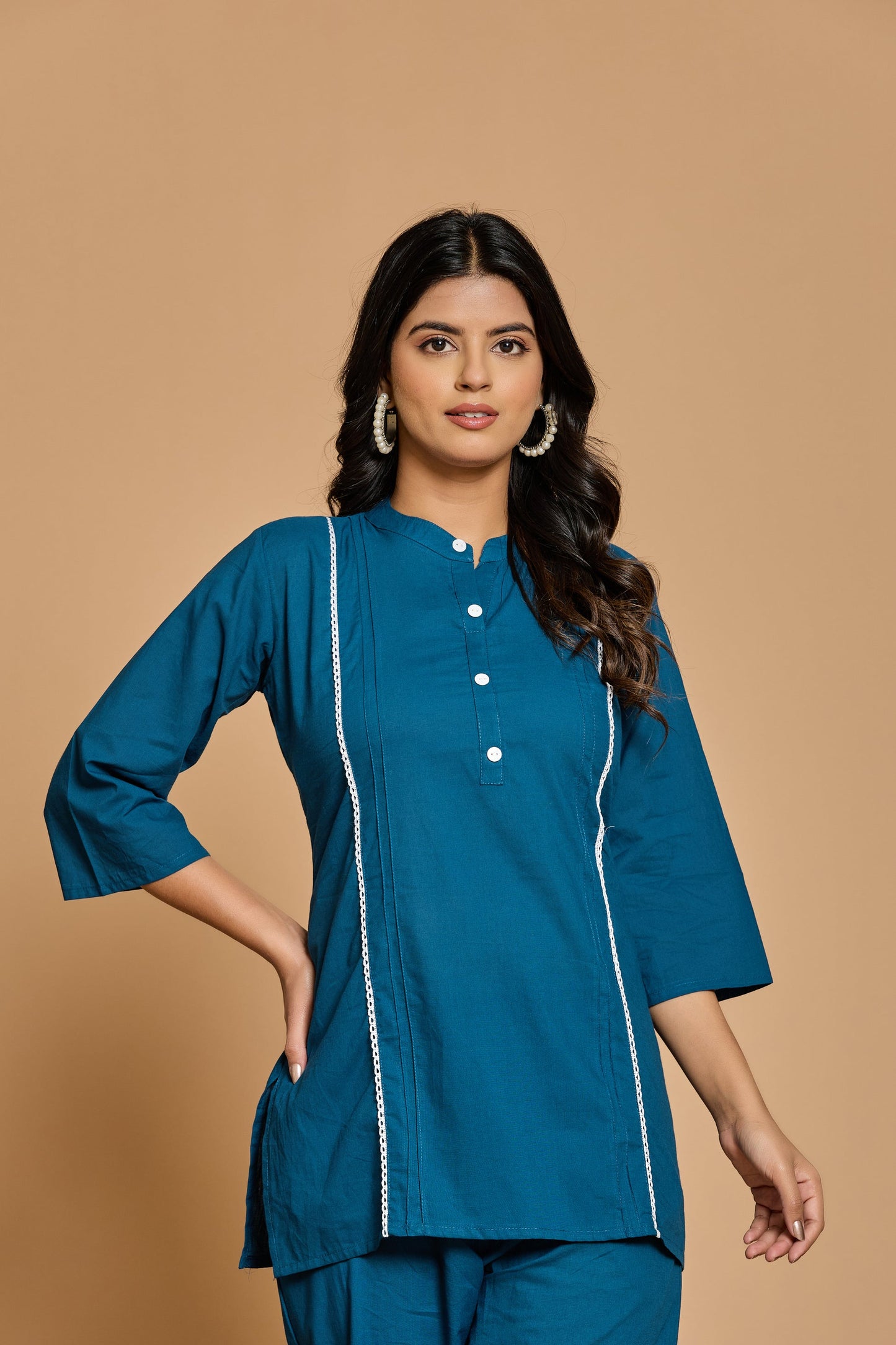 Teal Blue Solid Cotton Co-ord Set