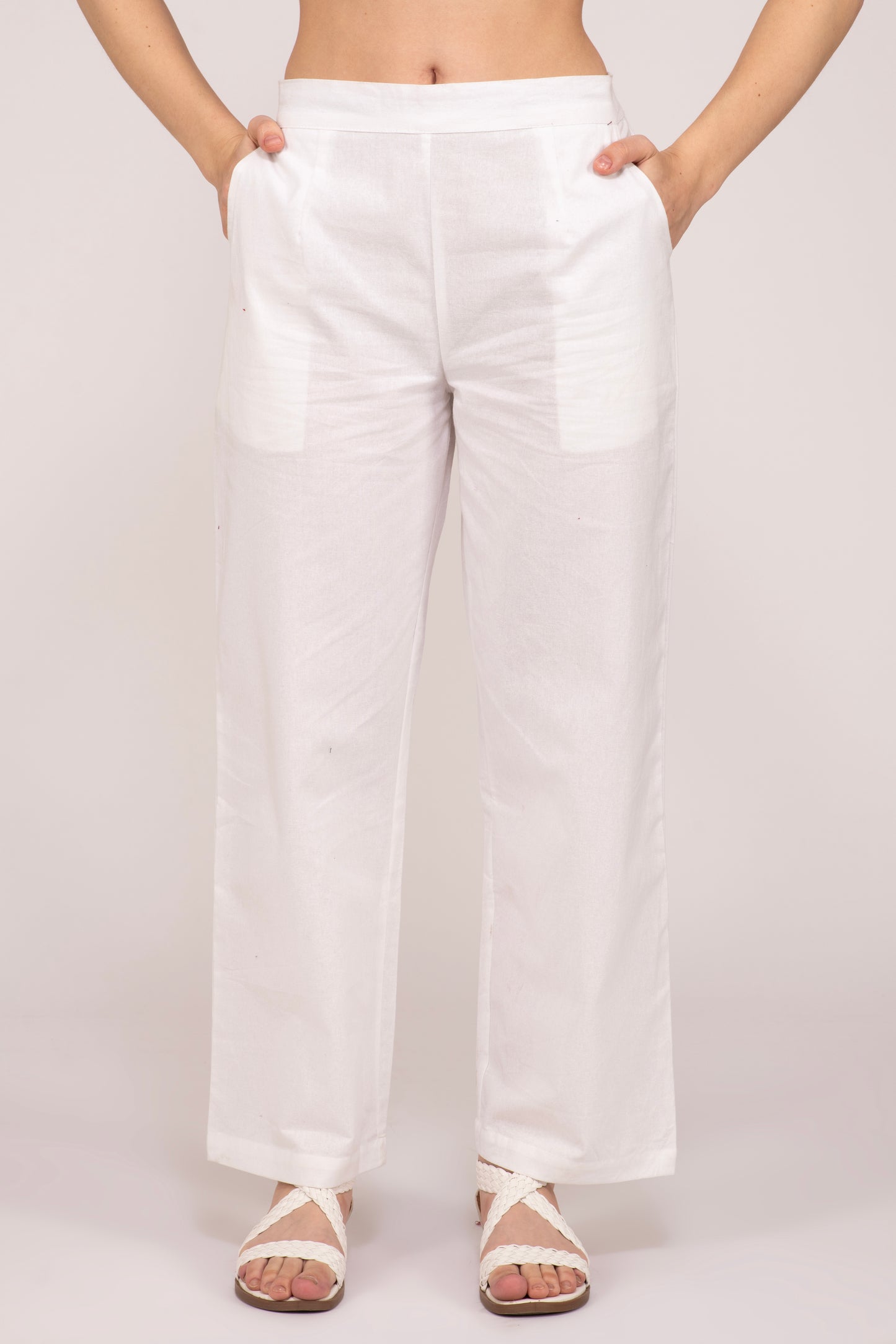 White Wide Leg Cotton Pant