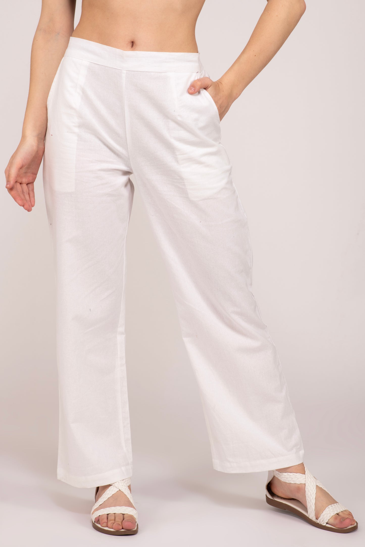 White Wide Leg Cotton Pant