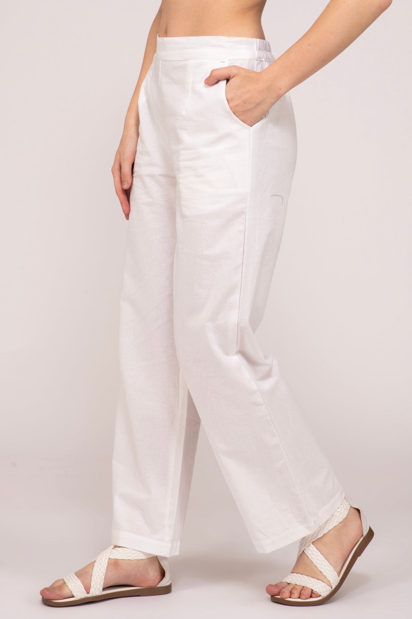 White Wide Leg Cotton Pant