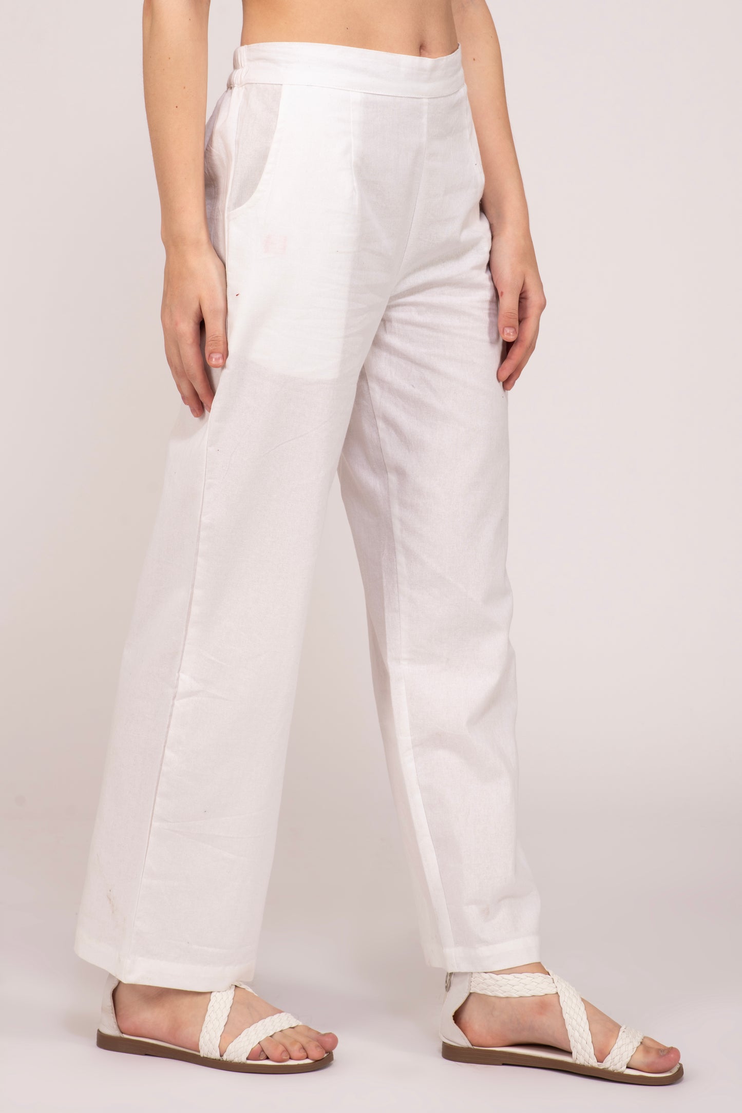 White Wide Leg Cotton Pant