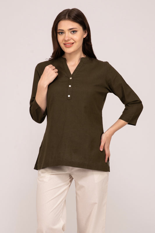 Buy Olive Green Short Kurti for Women Online at Albelie. Shop From The Latest Kurties available in a variety of size at best prices.