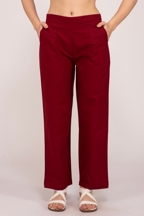 Maroon Wide Leg Cotton Pant