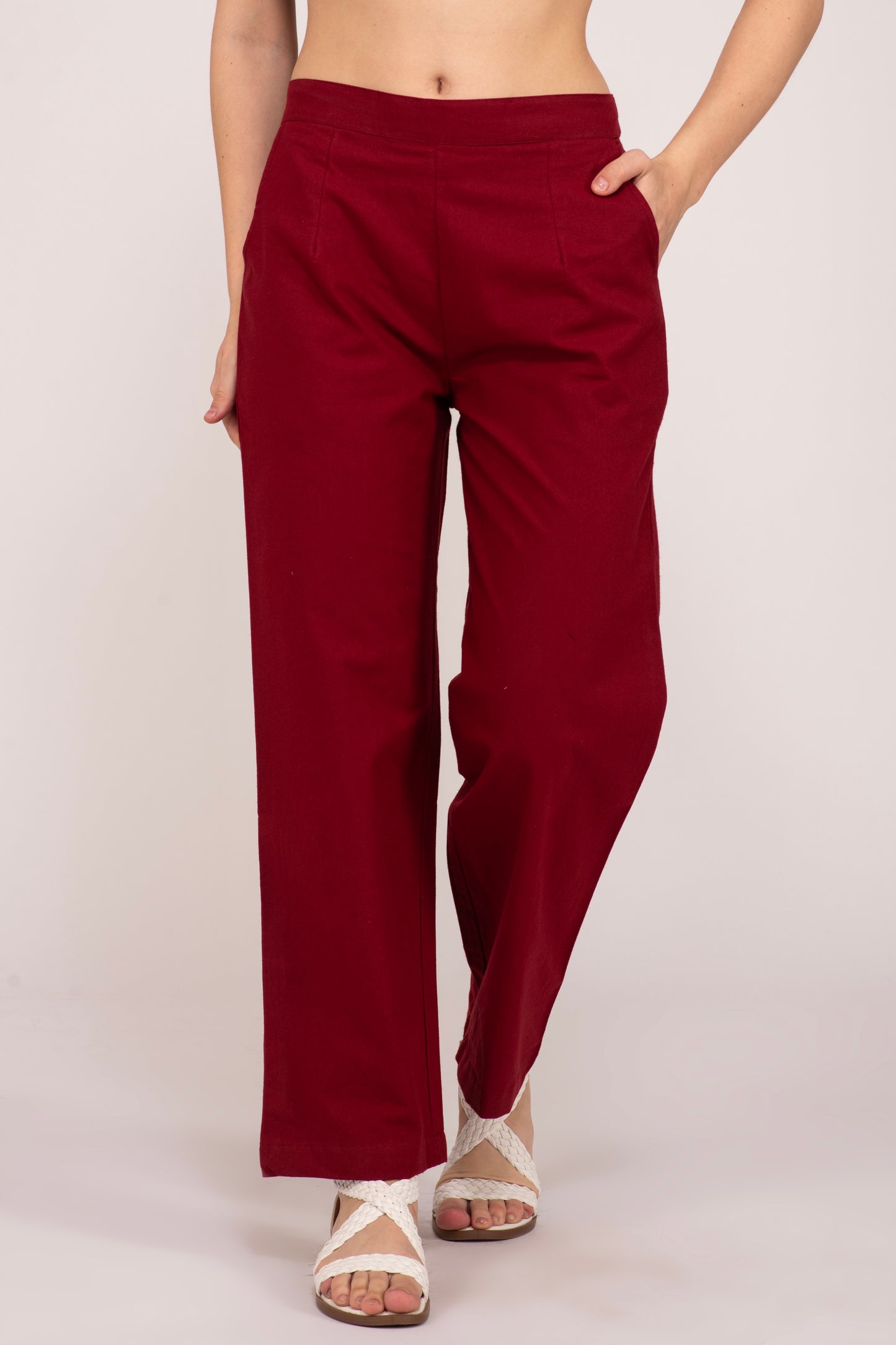 Maroon Wide Leg Cotton Pant