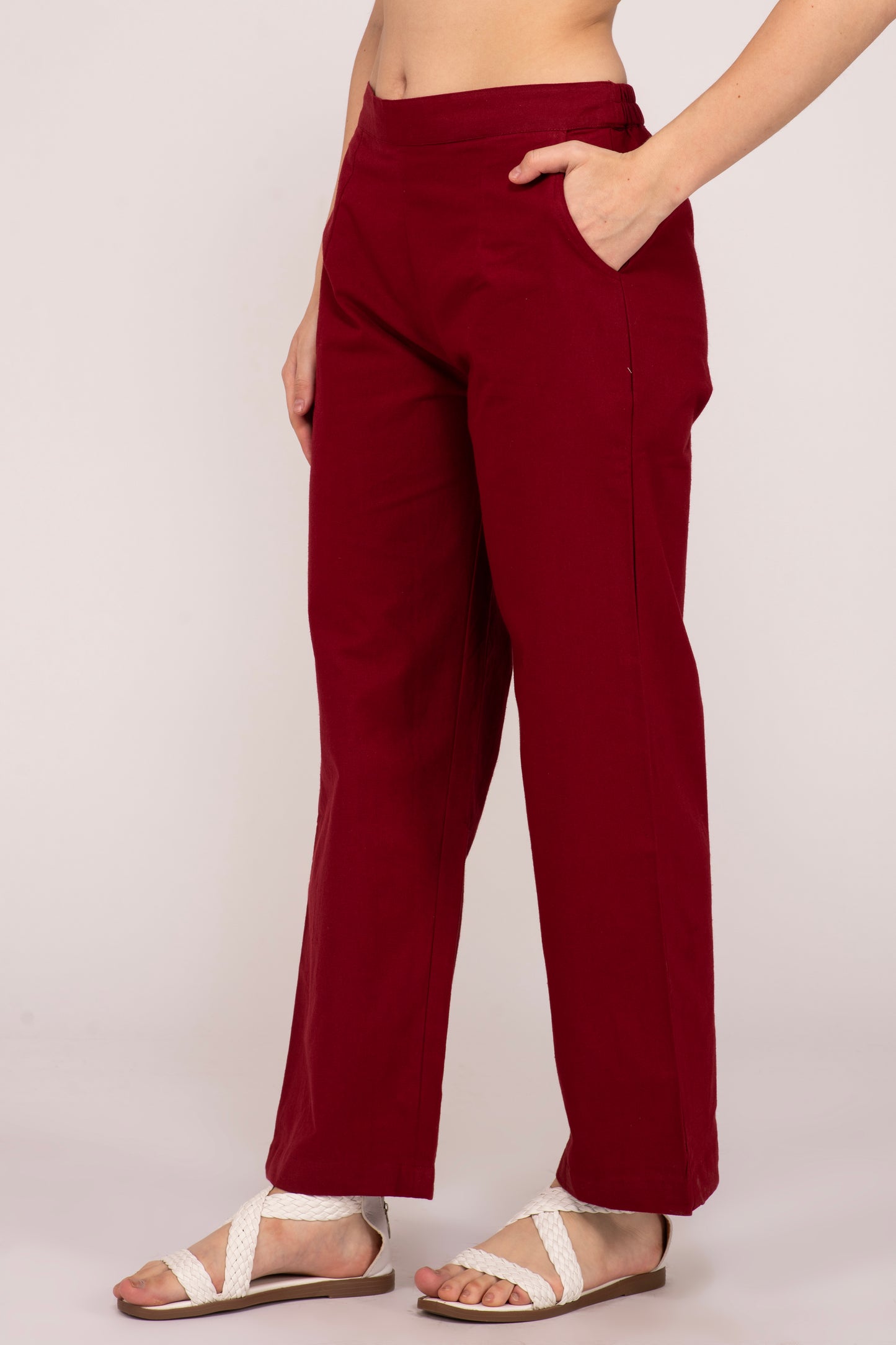 Maroon Wide Leg Cotton Pant