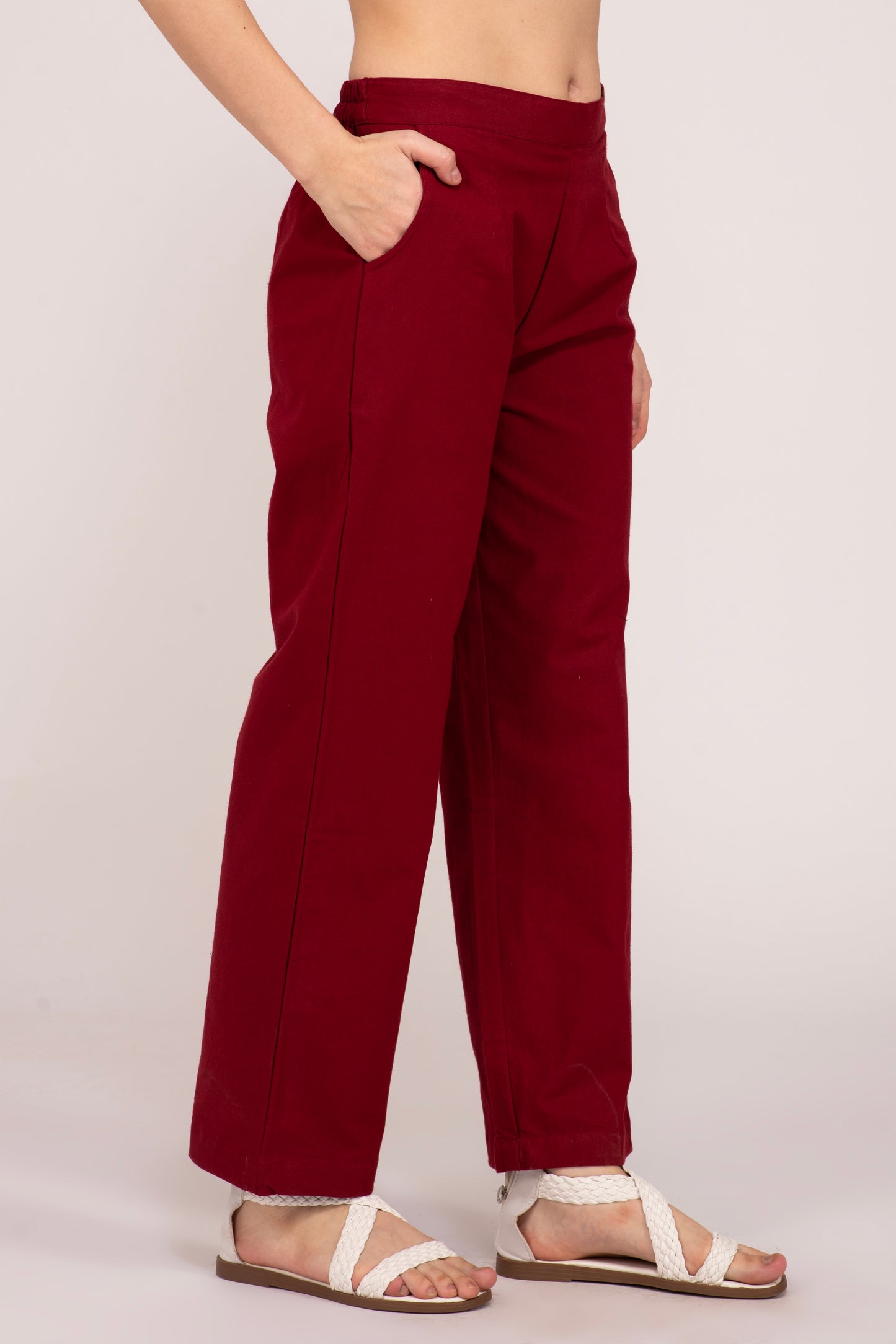 Maroon Wide Leg Cotton Pant