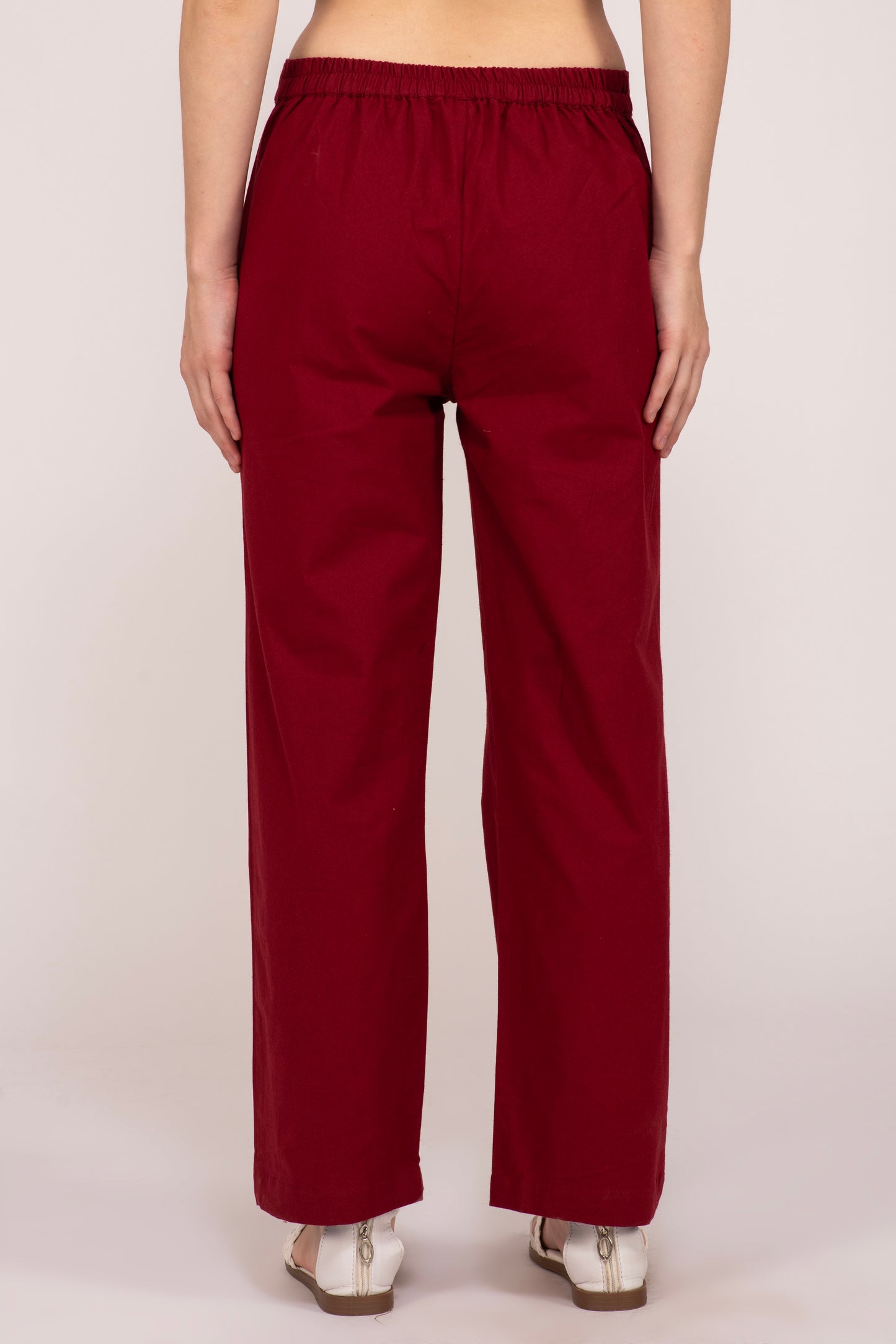 Maroon Wide Leg Cotton Pant