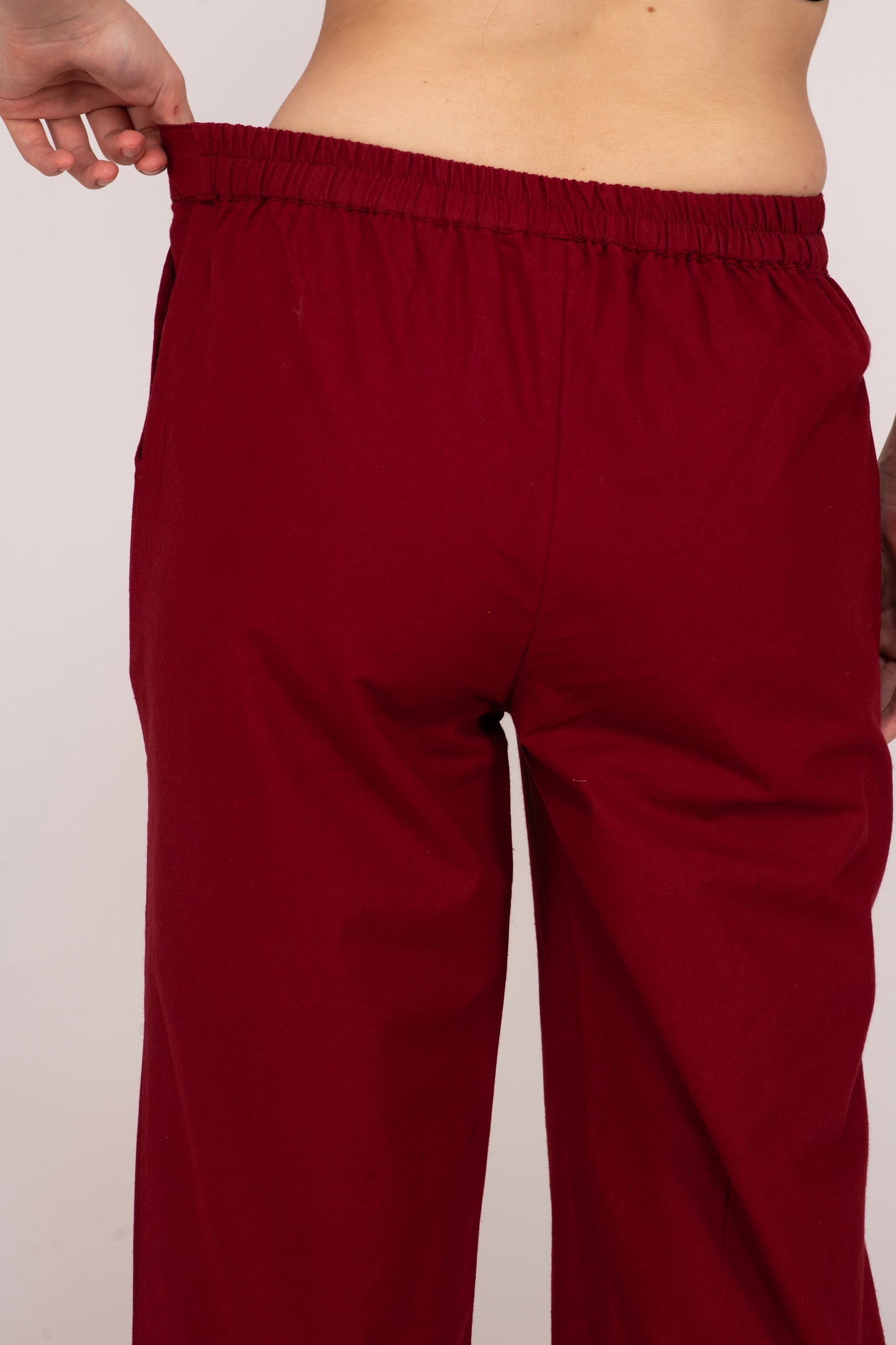 Maroon Wide Leg Cotton Pant