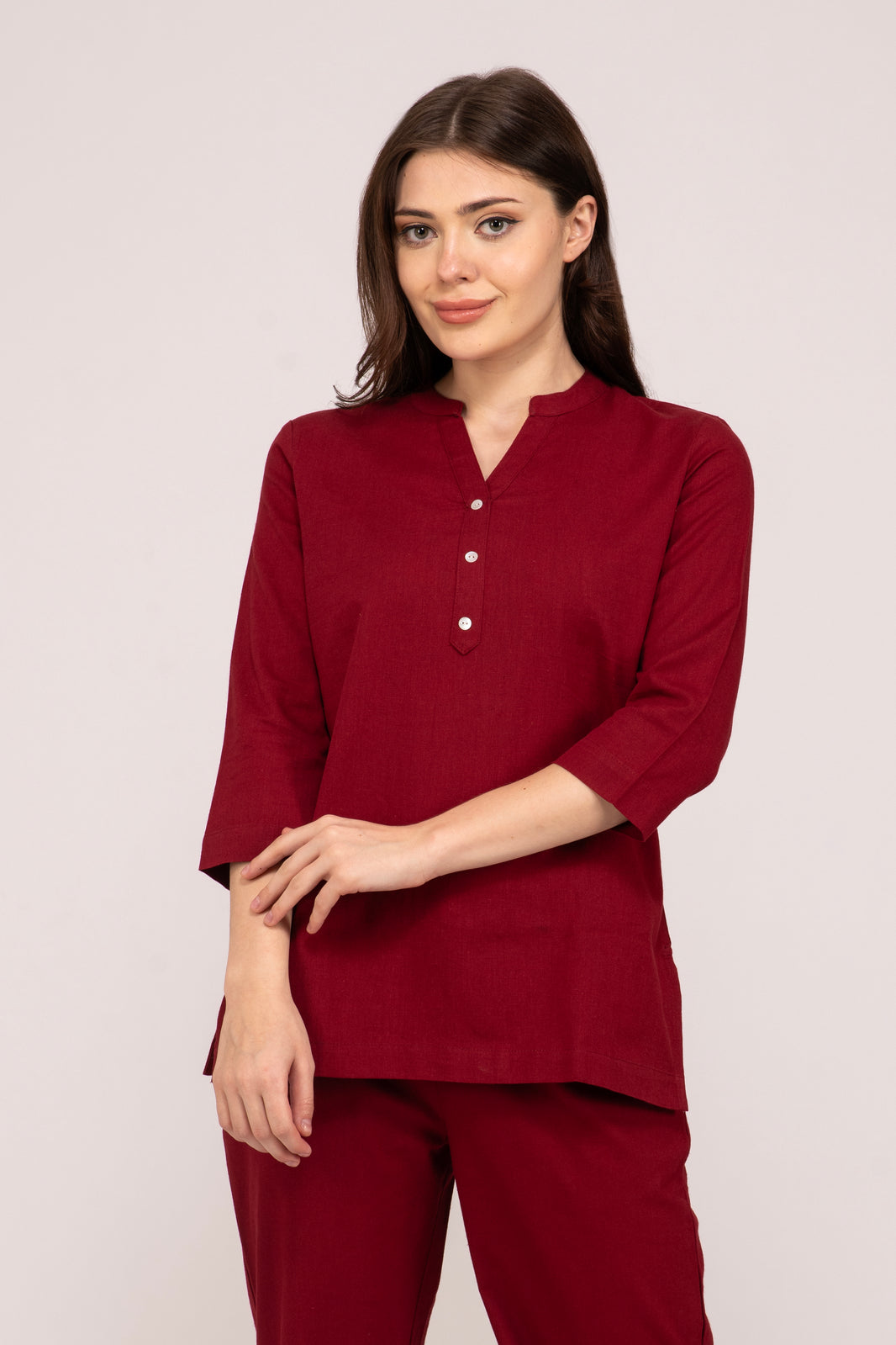 MAROON KALAMKAARI SHORT KURTI main image 0