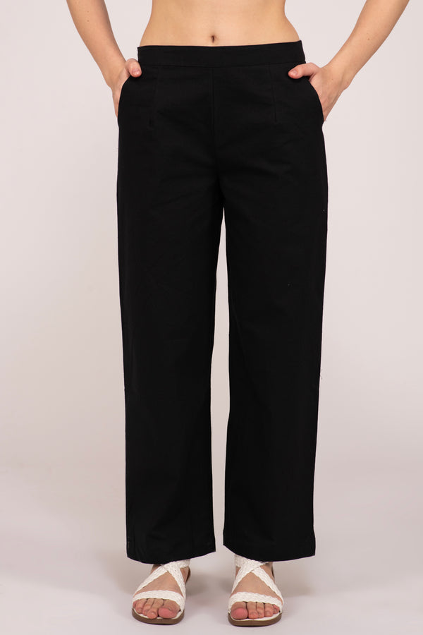 Black Wide Leg Cotton Pant