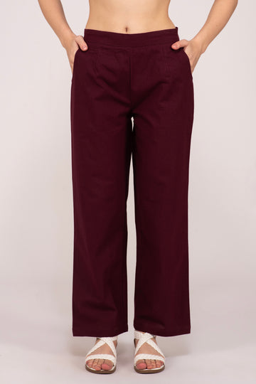 Wine Wide Leg Cotton Pant