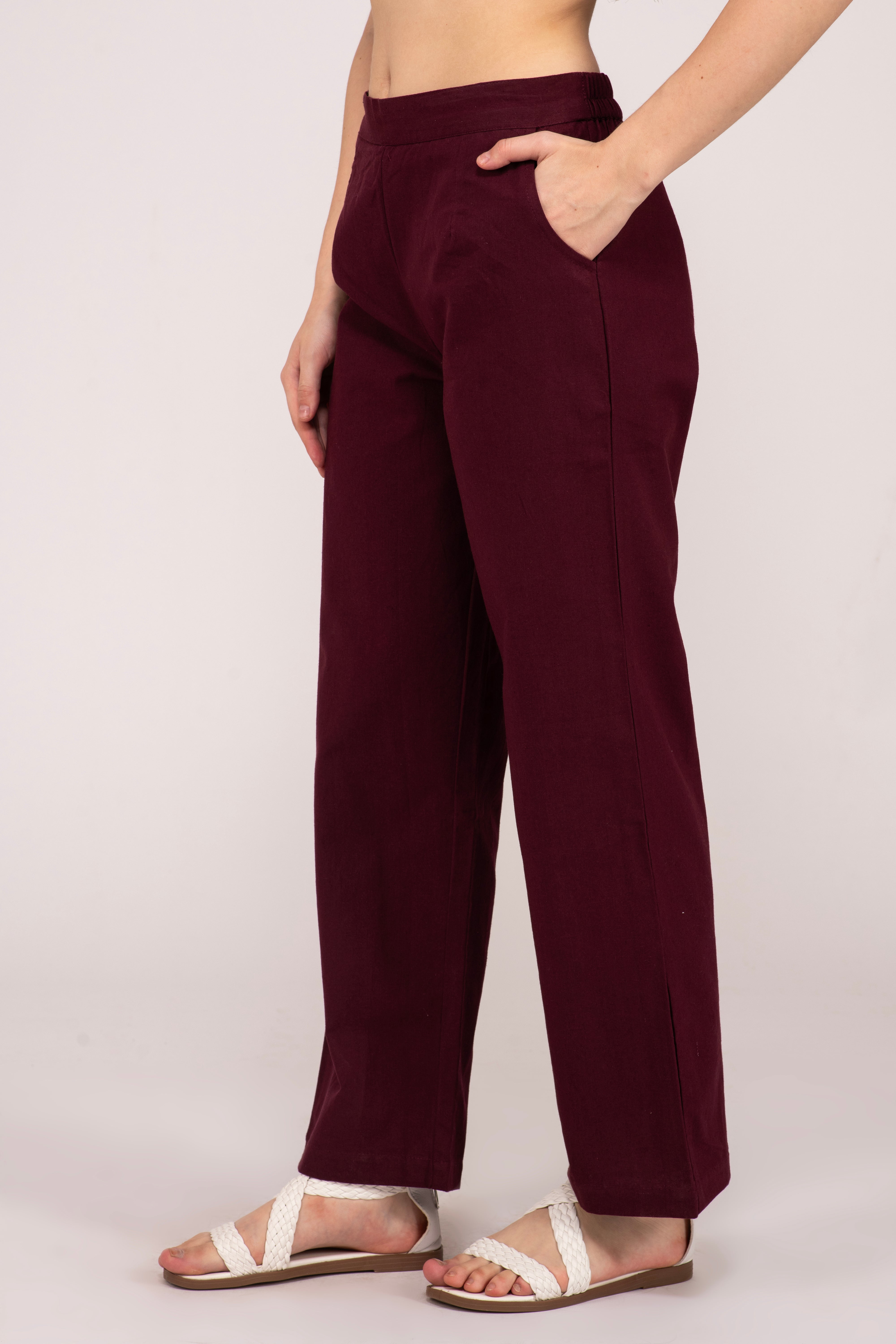 Wine Wide Leg Cotton Pant