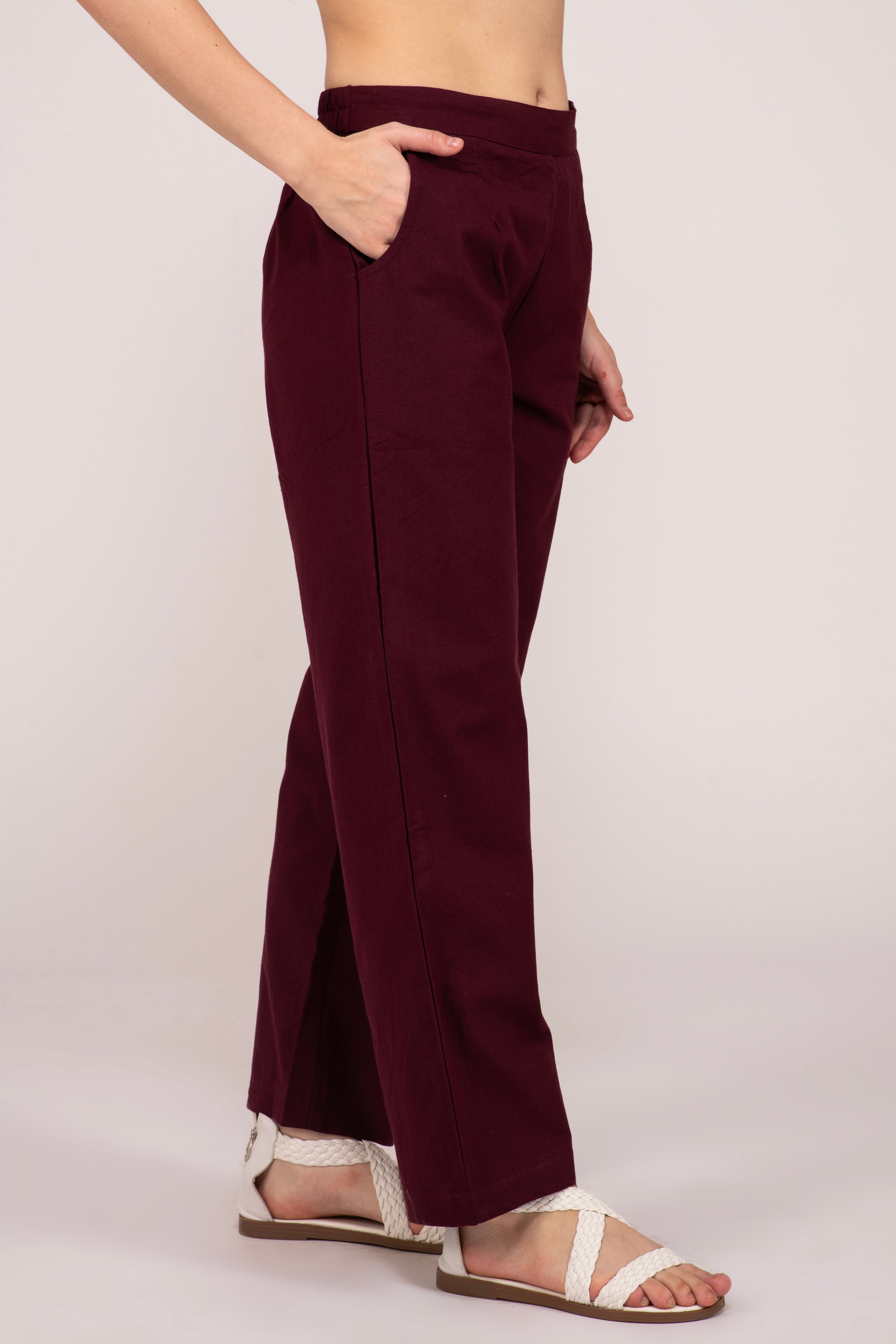 Wine Wide Leg Cotton Pant
