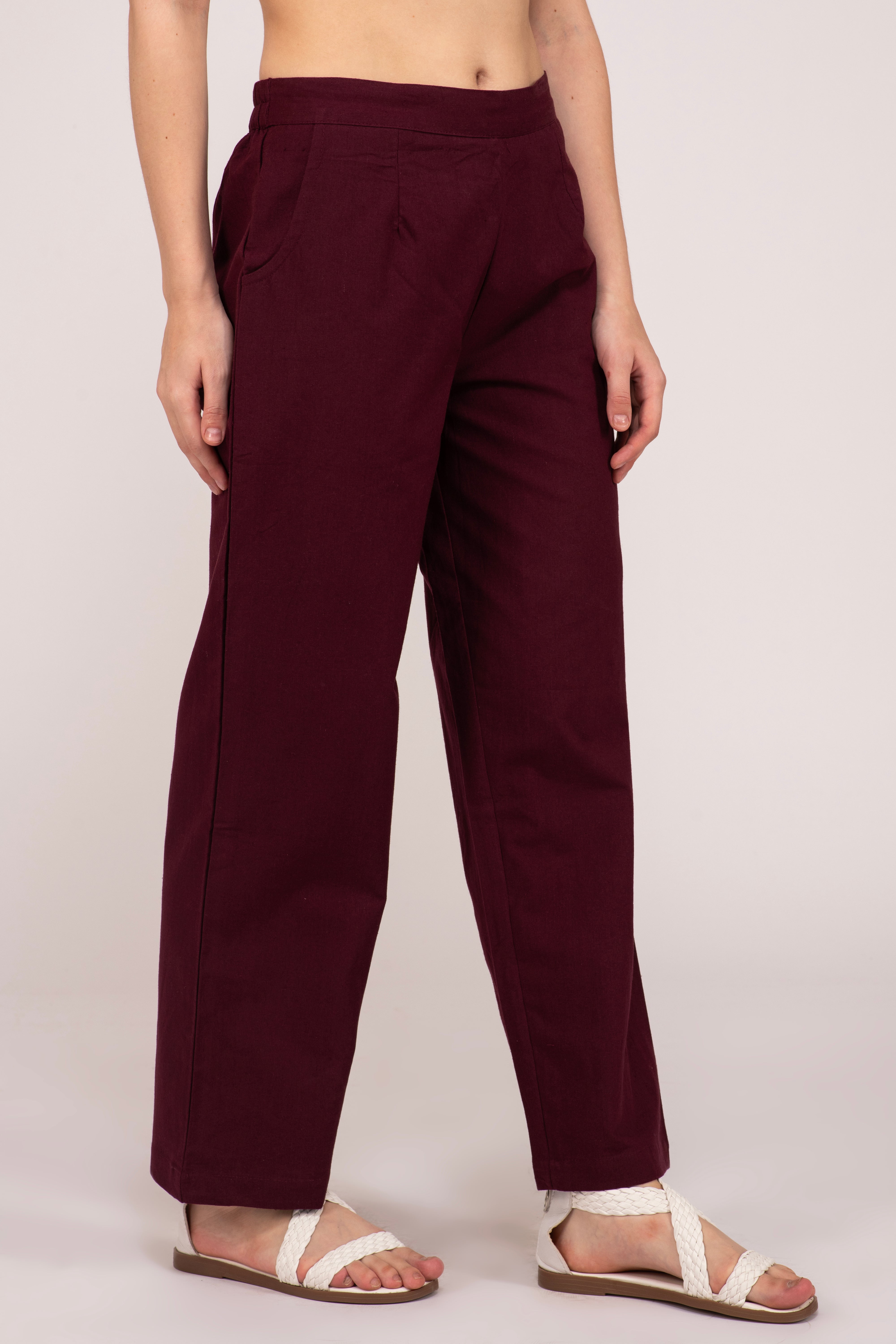 Wine Wide Leg Cotton Pant