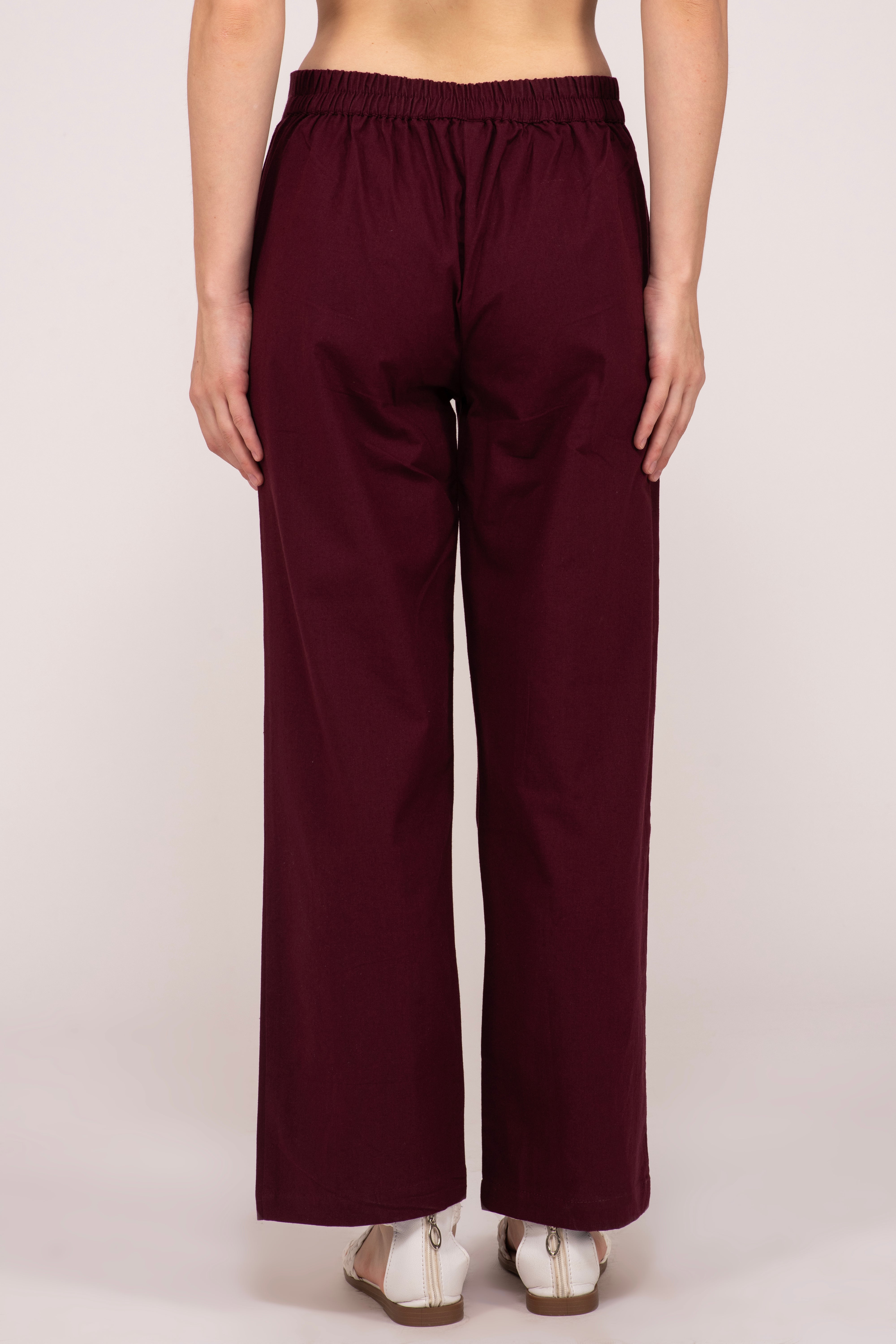 Wine Wide Leg Cotton Pant