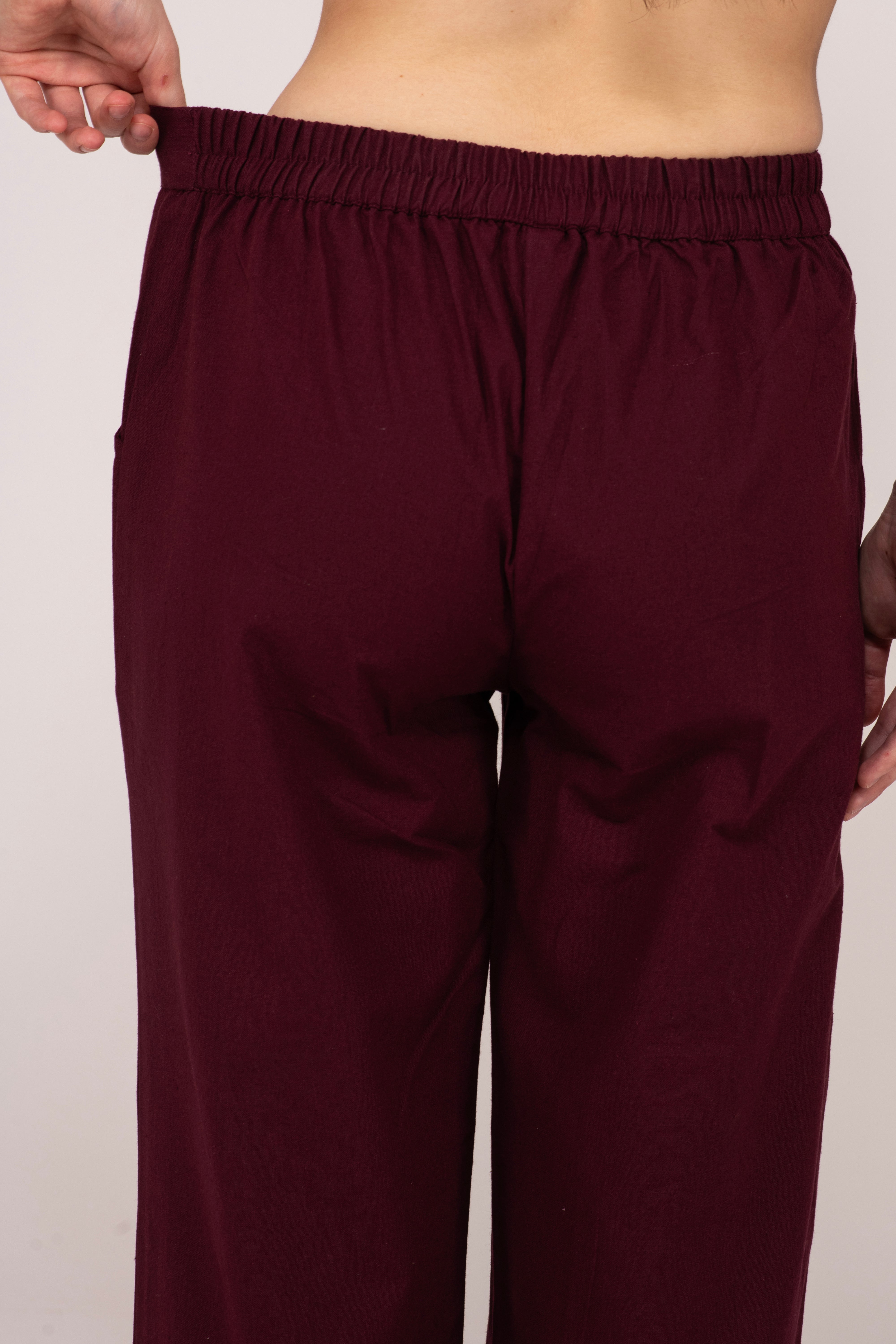 Wine Wide Leg Cotton Pant