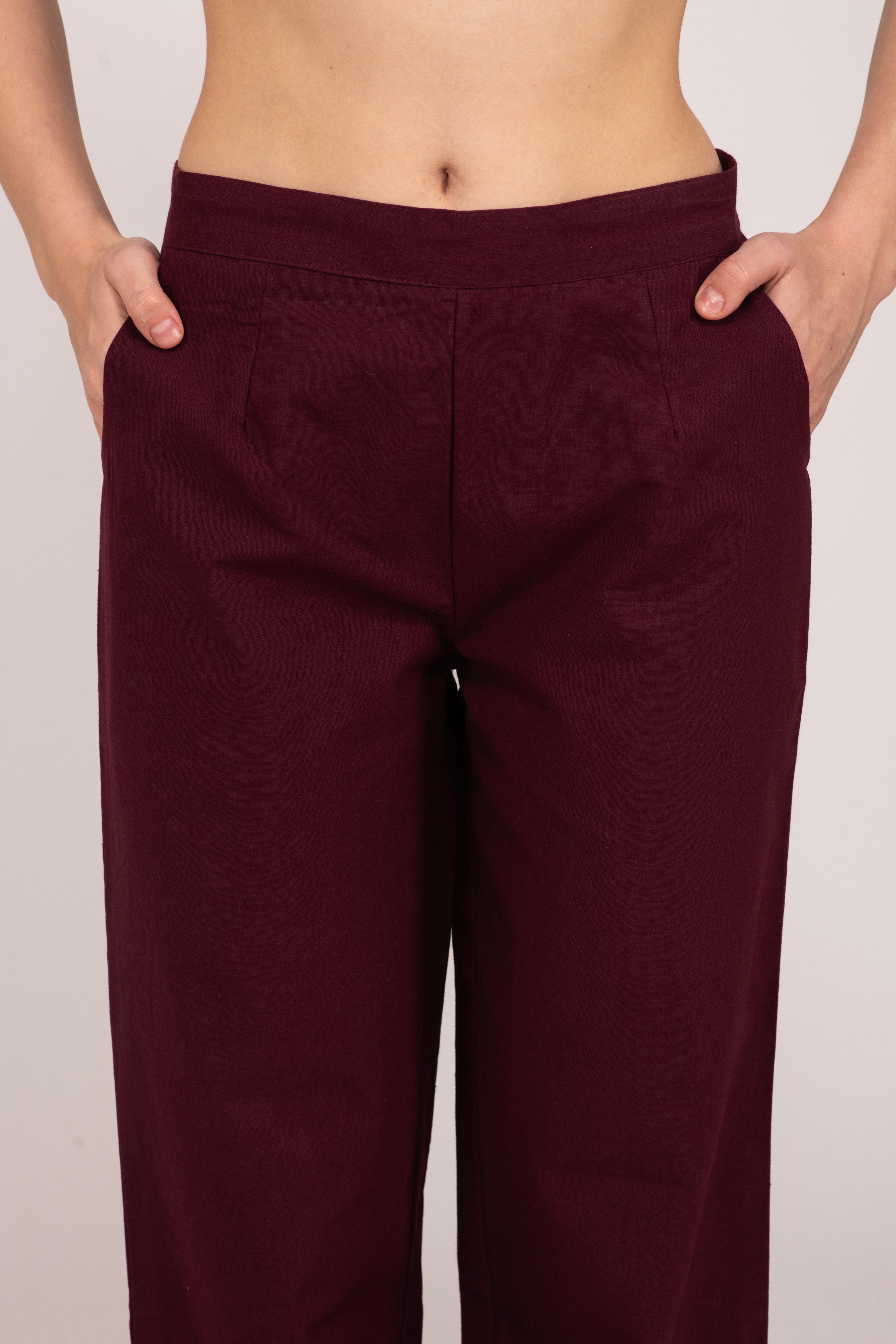 Wine Wide Leg Cotton Pant