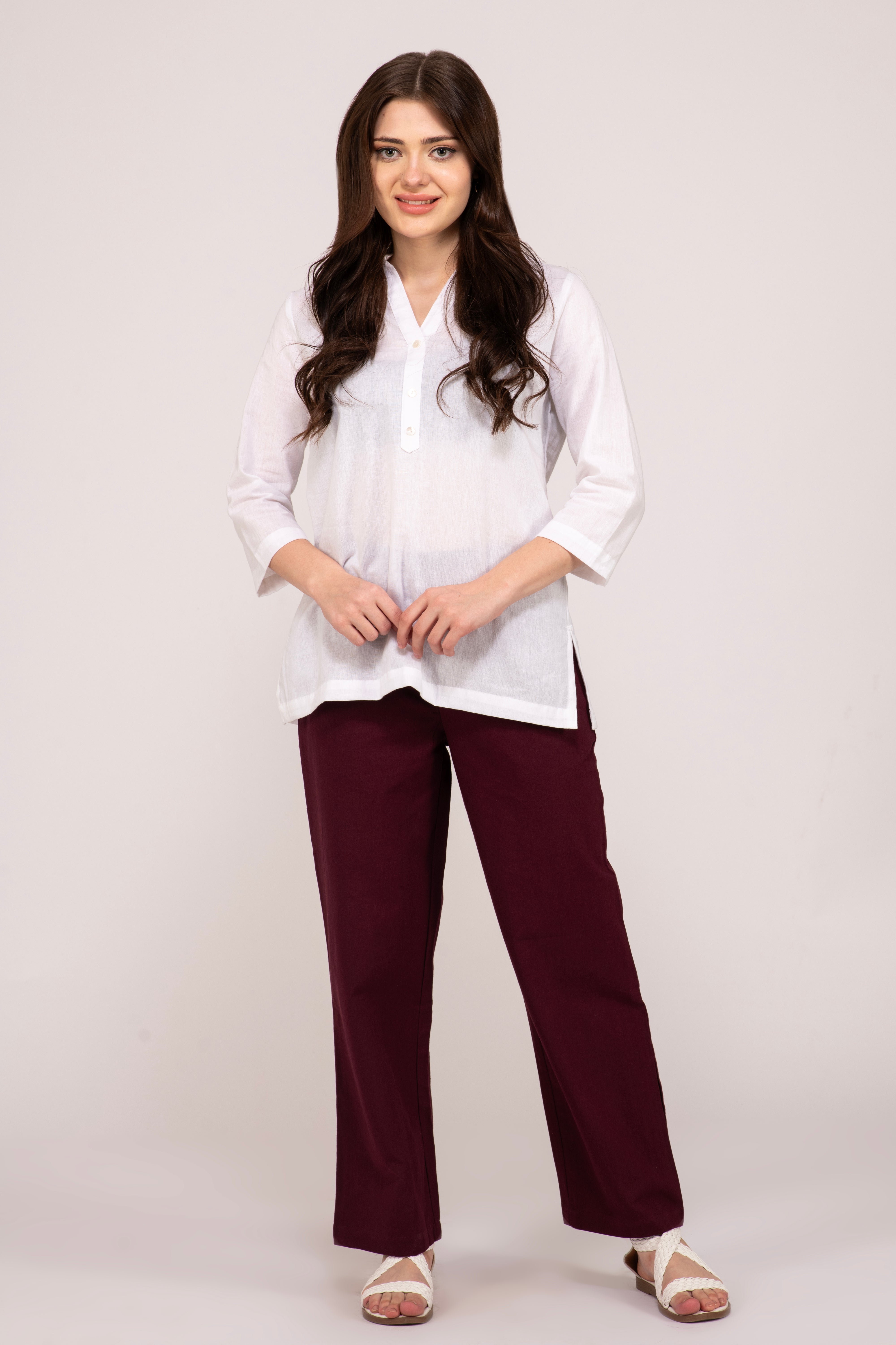 wine wide leg cotton pant for women