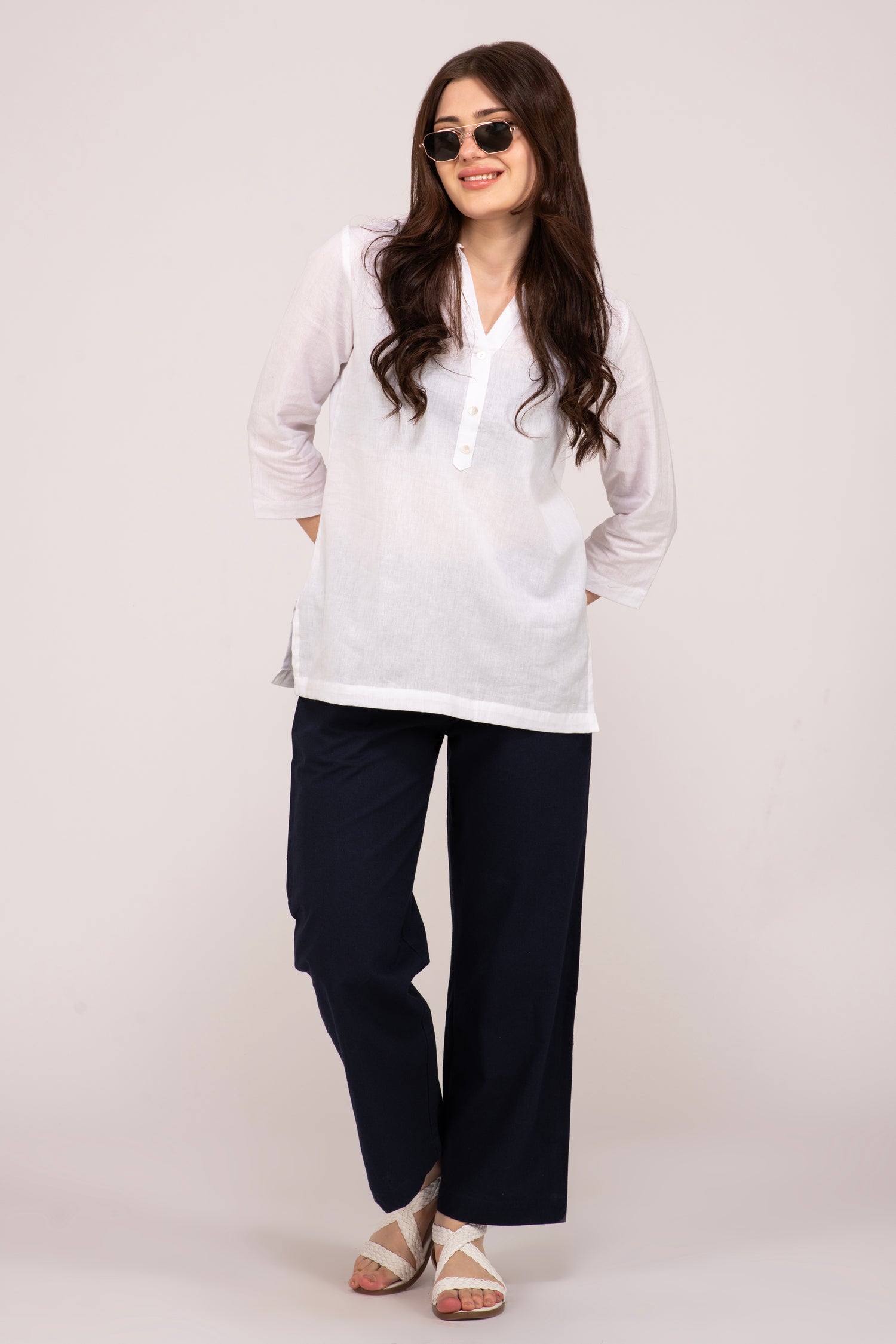 Navy Blue  Wide Leg Cotton pant for women