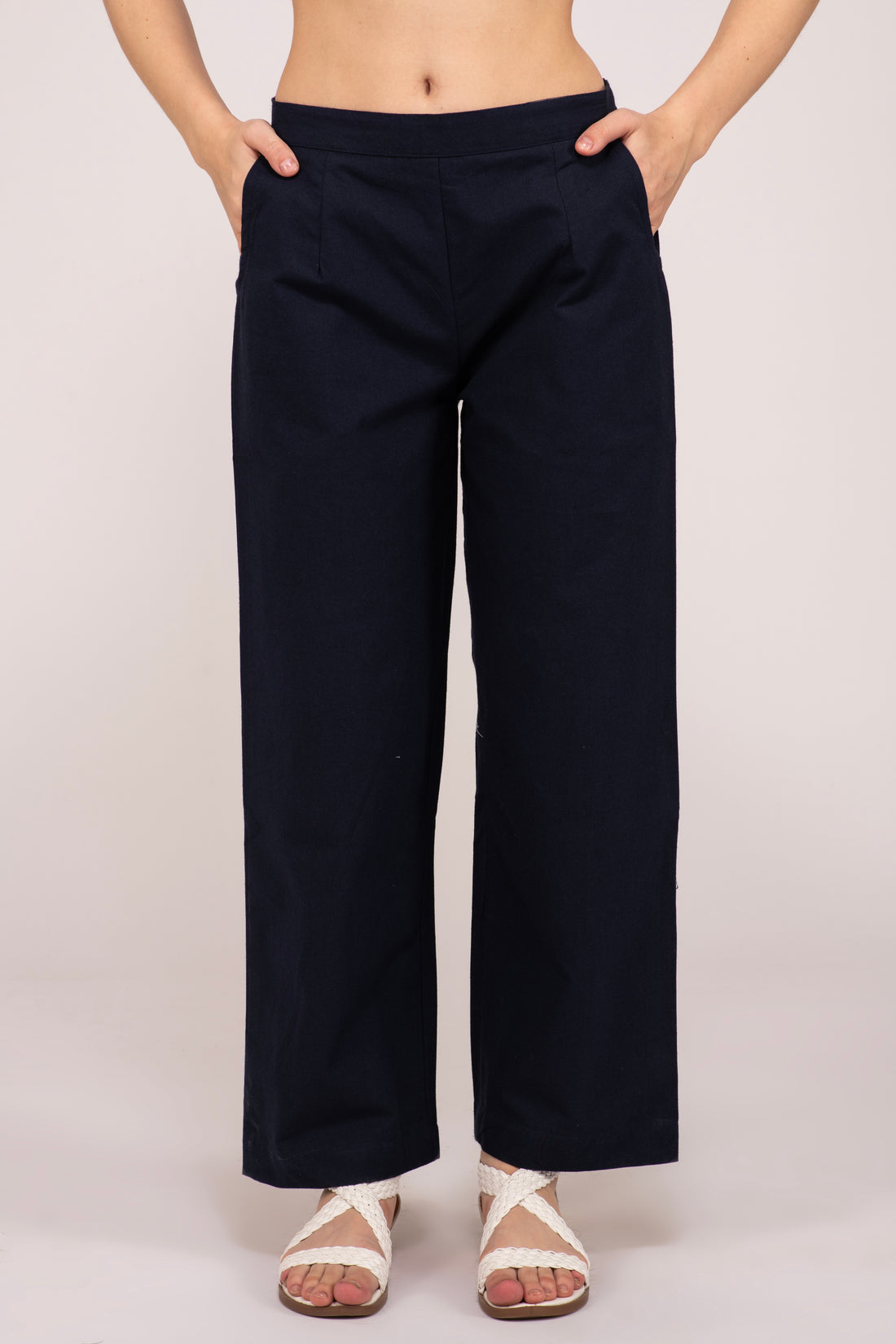 Navy Blue  Wide Leg Cotton pant