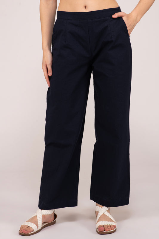 Navy Blue  Wide Leg Cotton pant