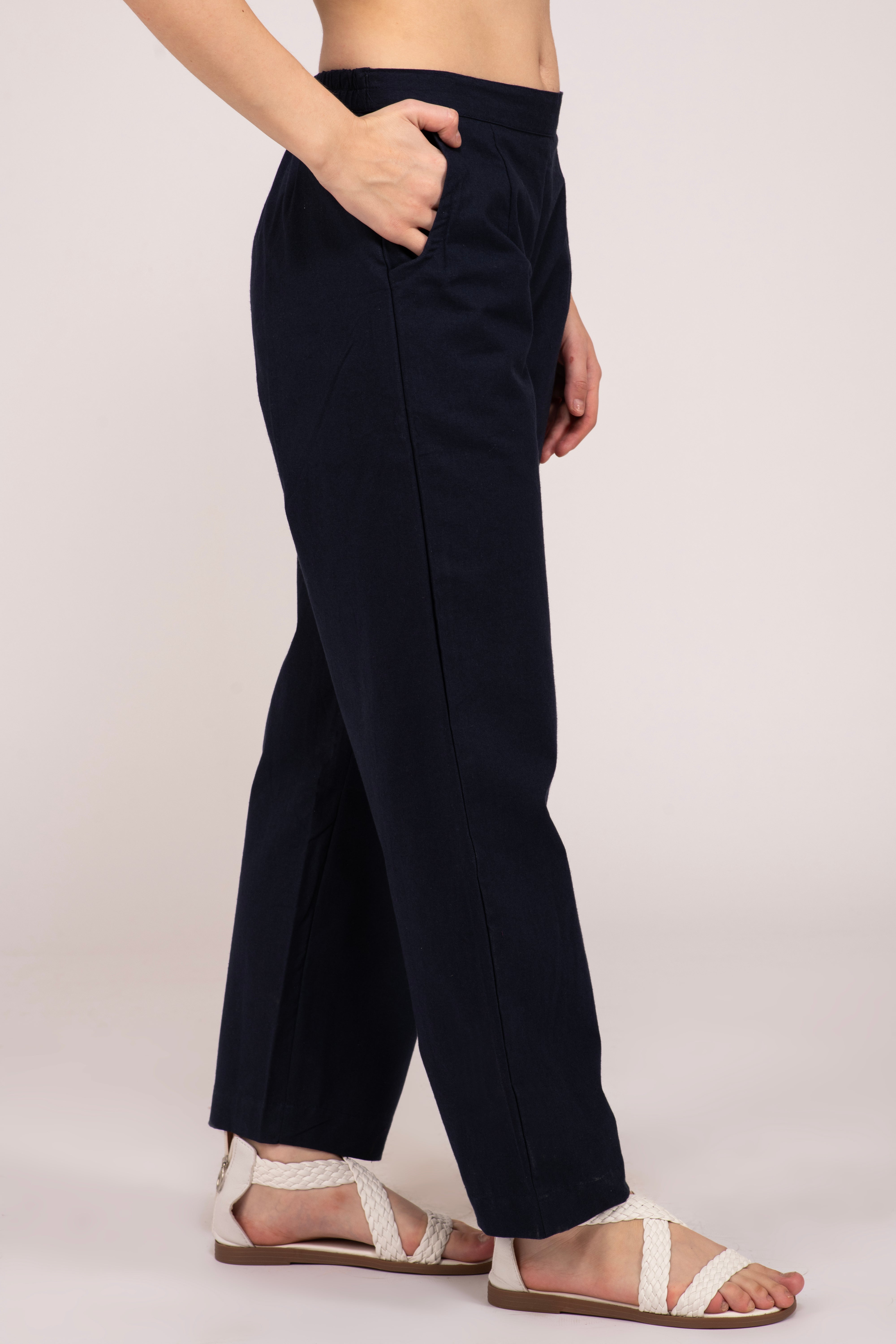 Navy Blue  Wide Leg Cotton pant