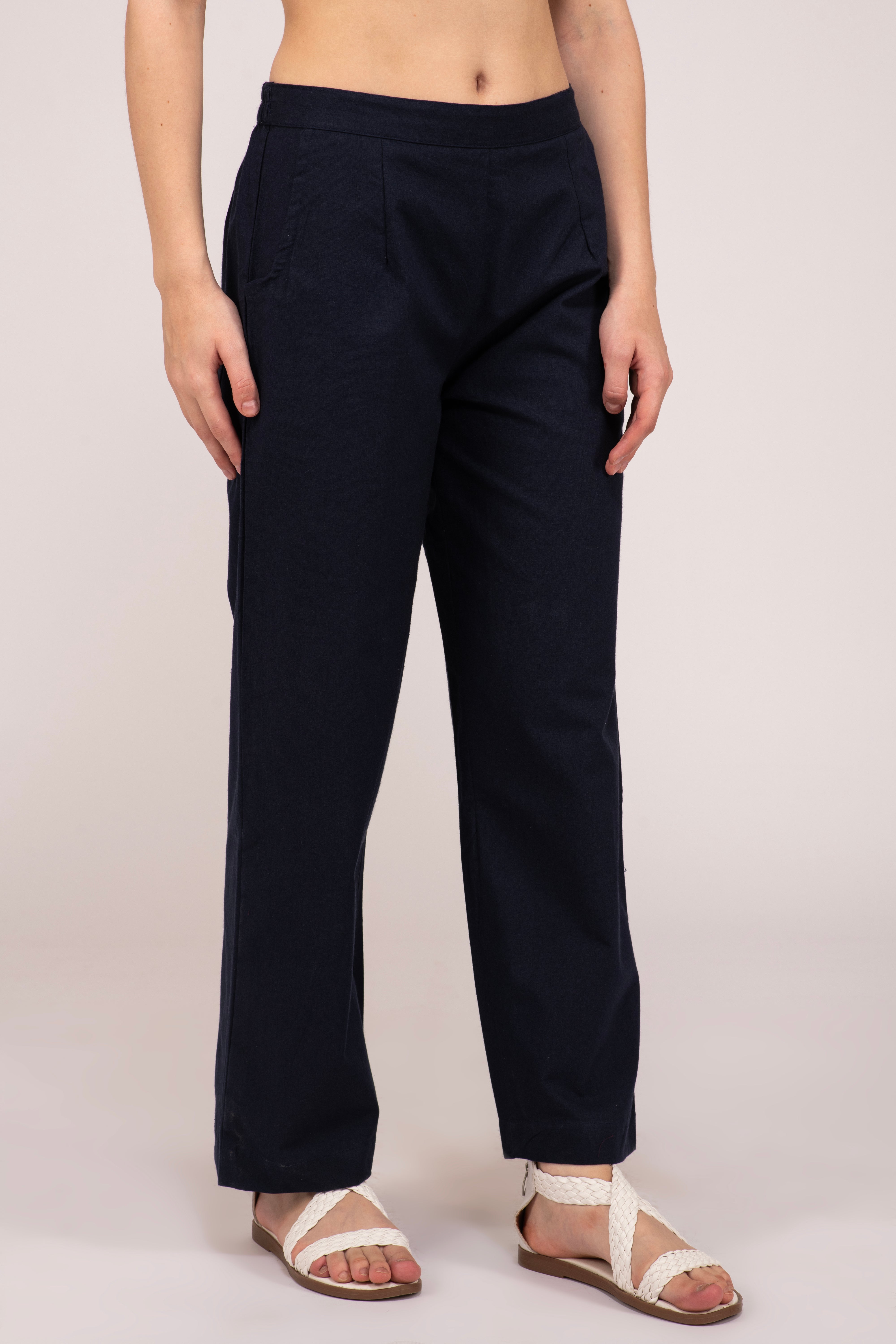 Navy Blue  Wide Leg Cotton pant