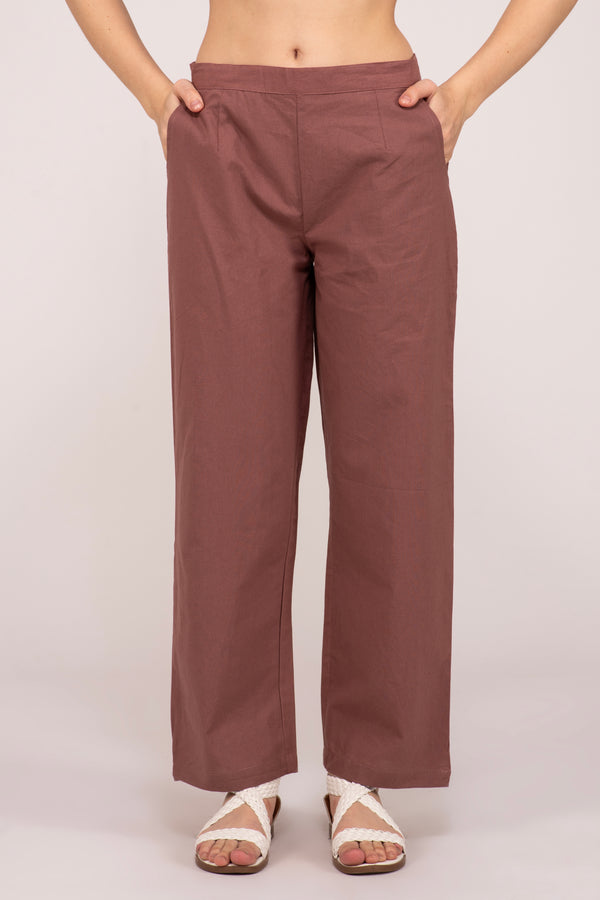 Rose taupe Wide Leg Cotton Pant