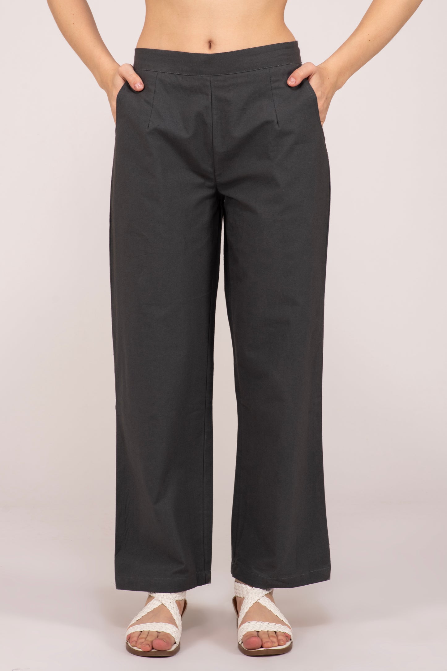 Cement Grey Wide Leg Cotton Pant