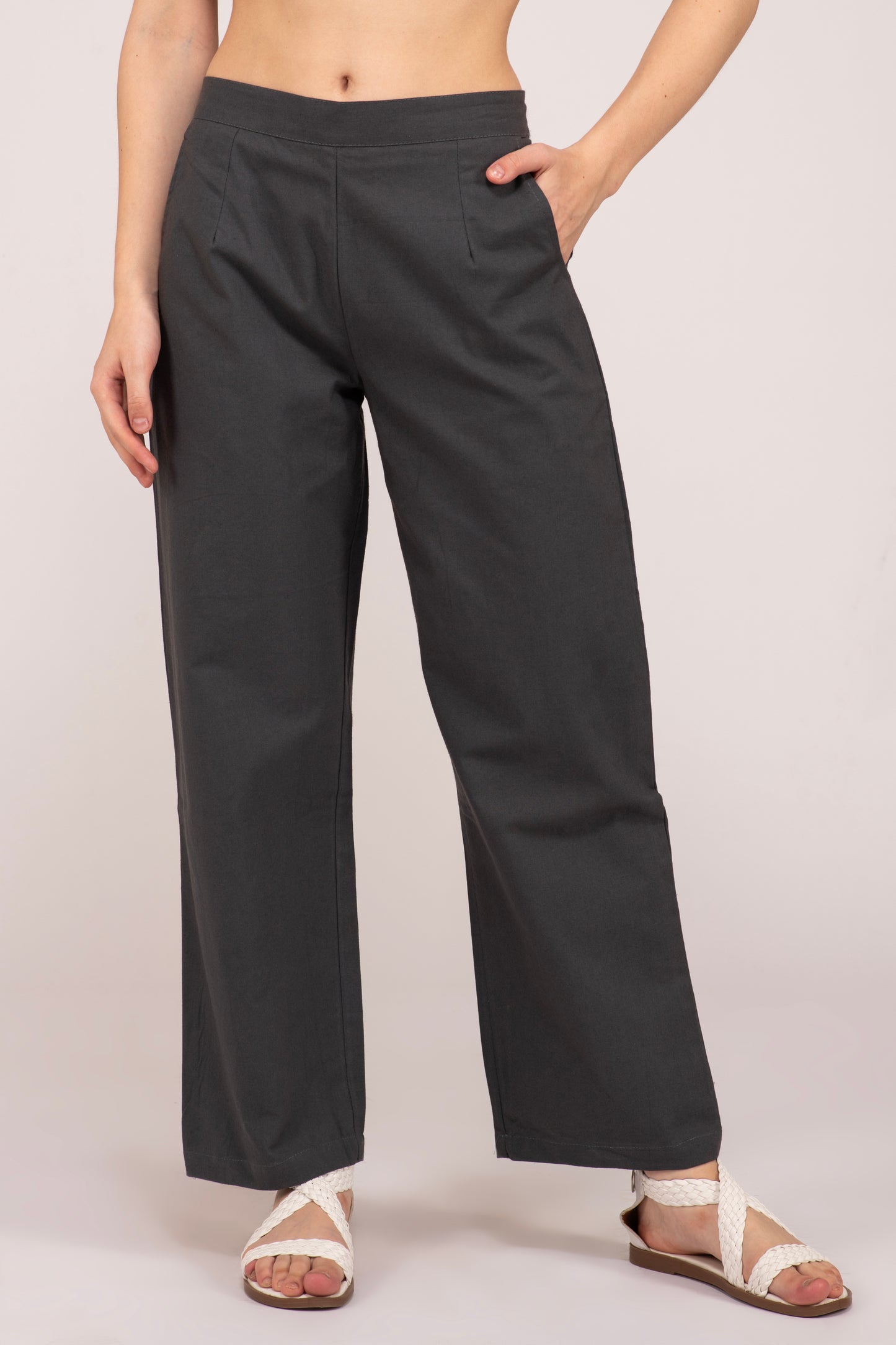 Cement Grey Wide Leg Cotton Pant