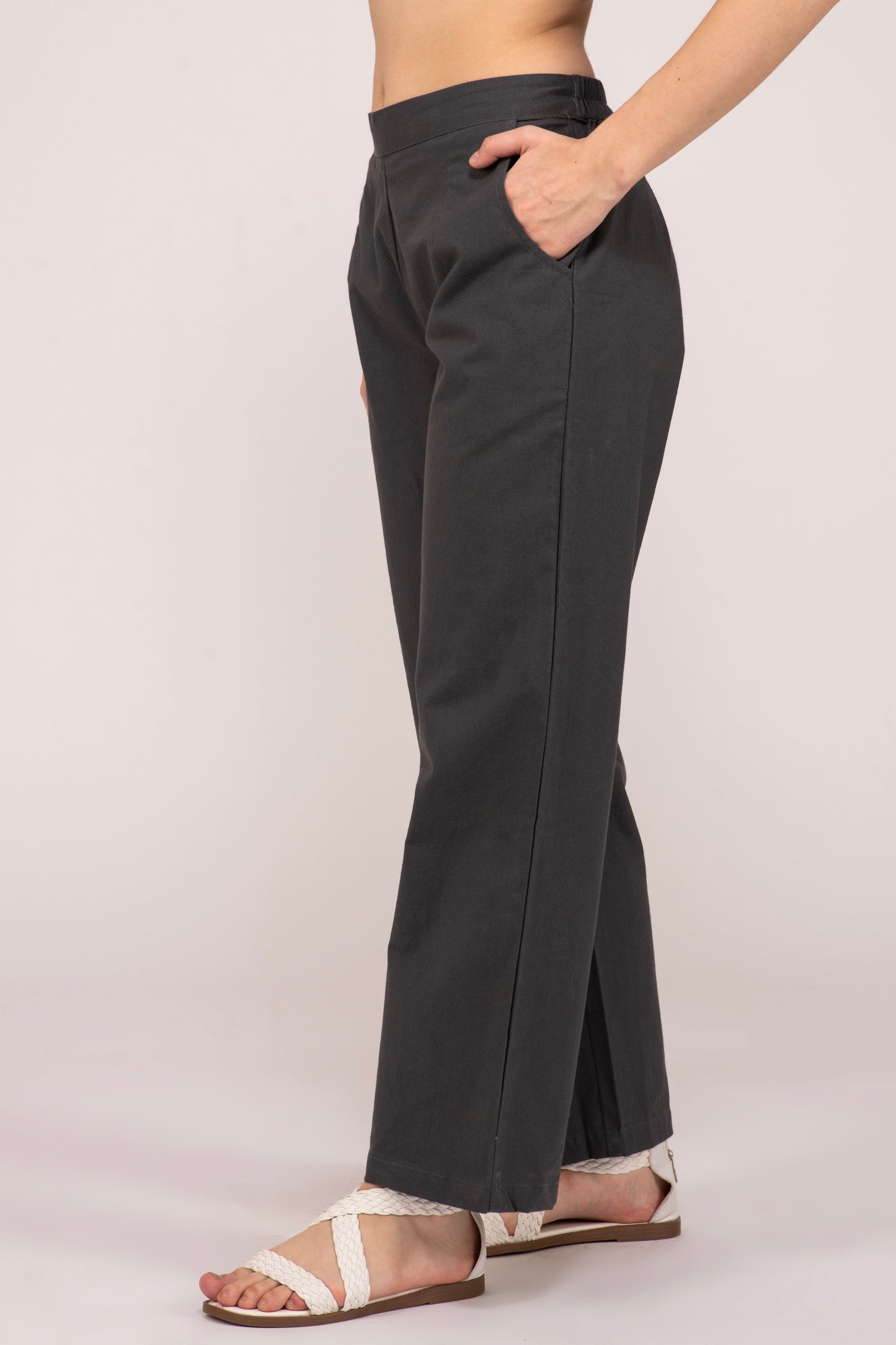 Cement Grey Wide Leg Cotton Pant