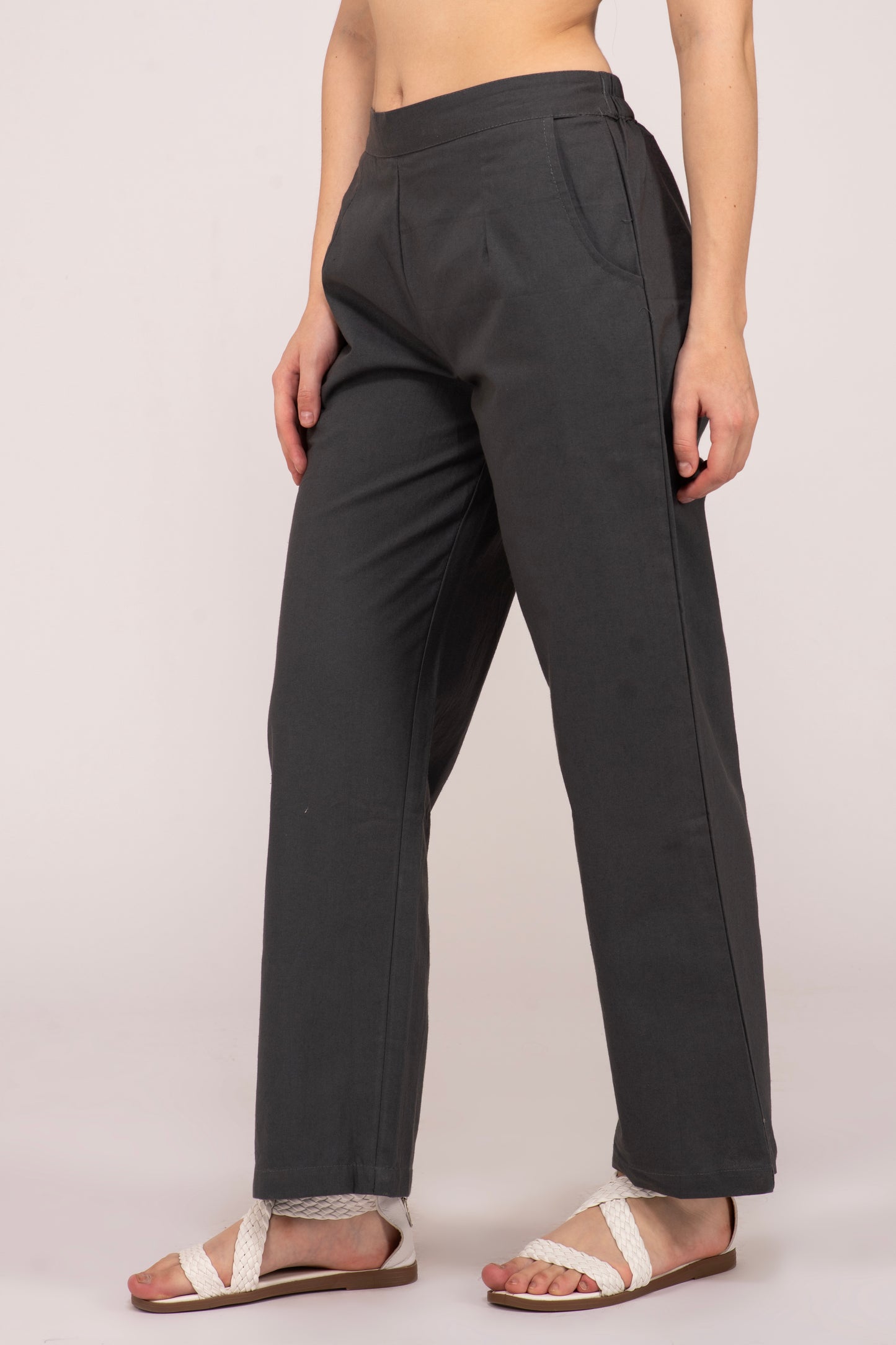 Cement Grey Wide Leg Cotton Pant