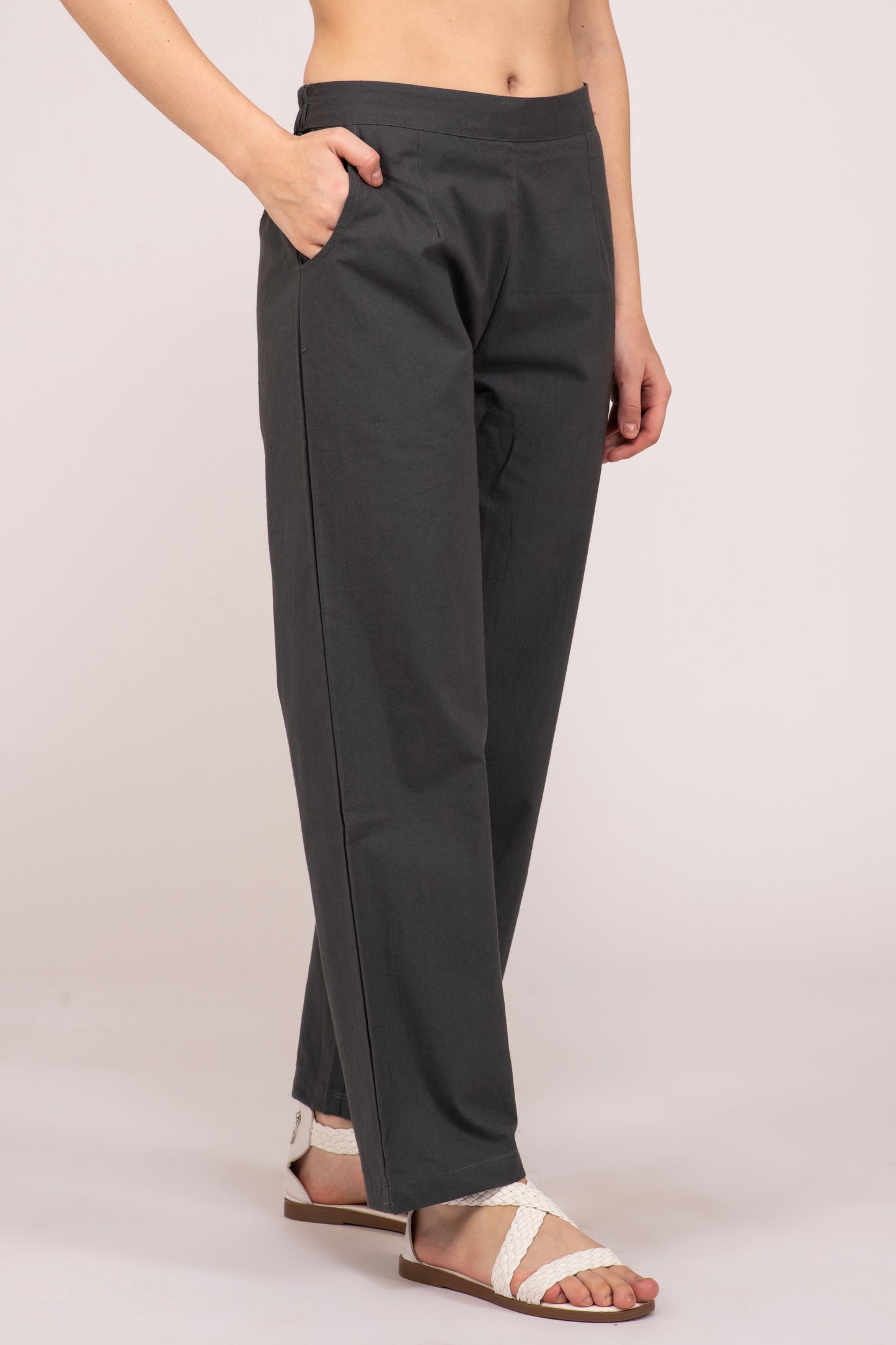 Cement Grey Wide Leg Cotton Pant