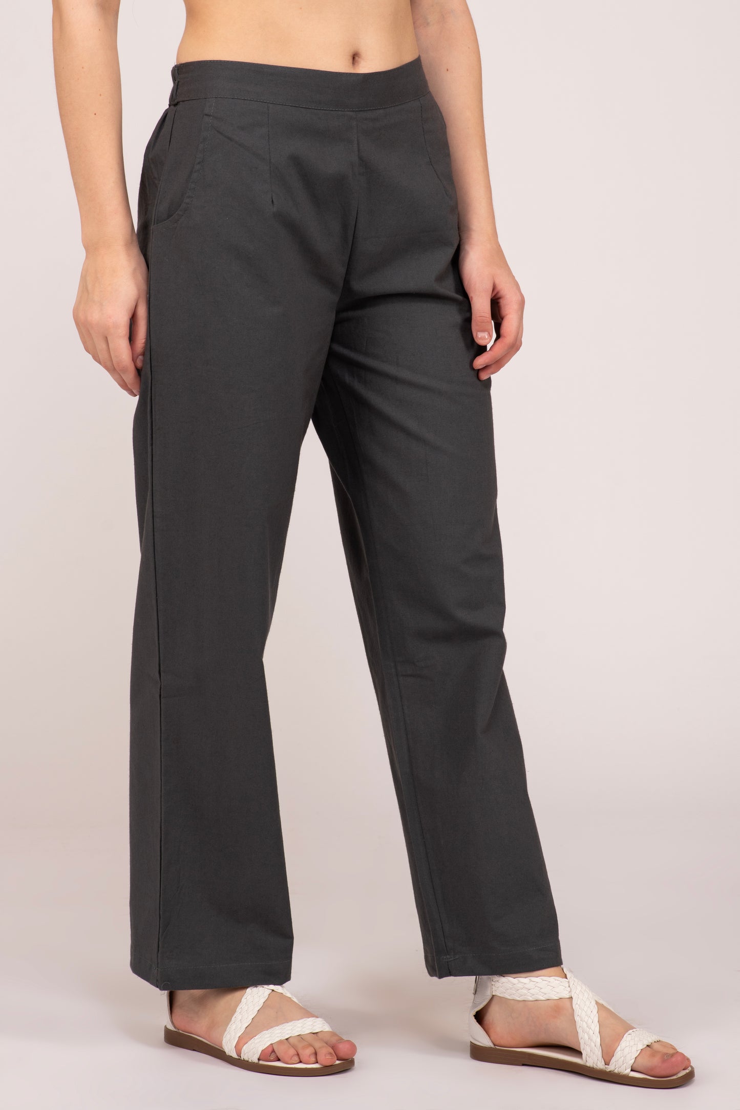 Cement Grey Wide Leg Cotton Pant