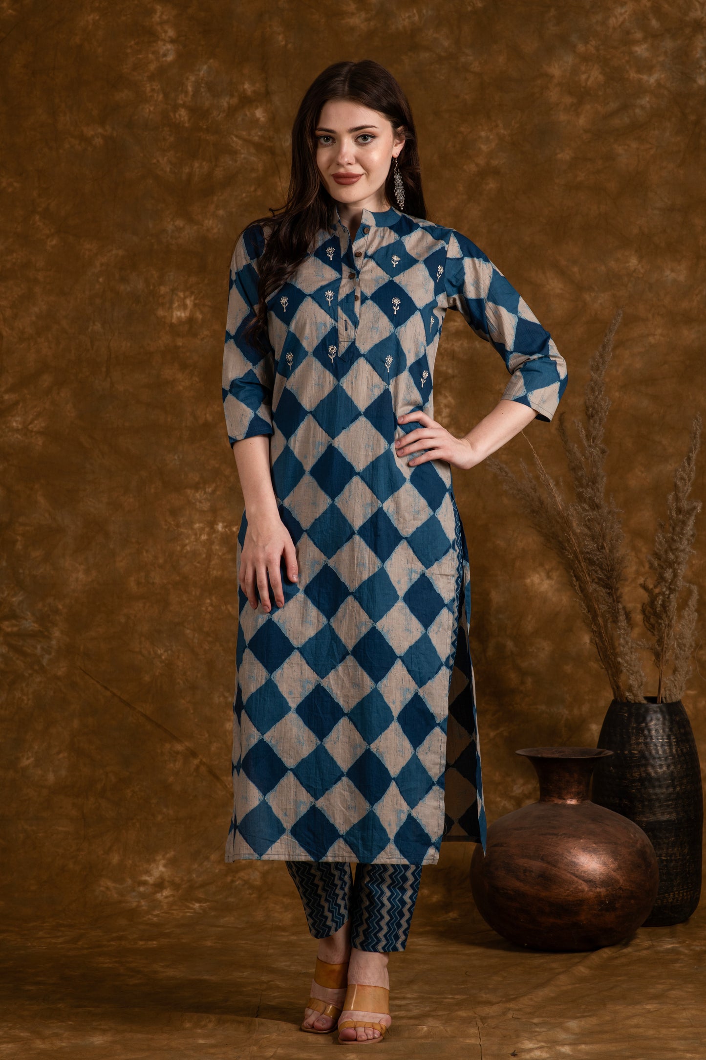 Indigo Pattern Cotton Suit Set