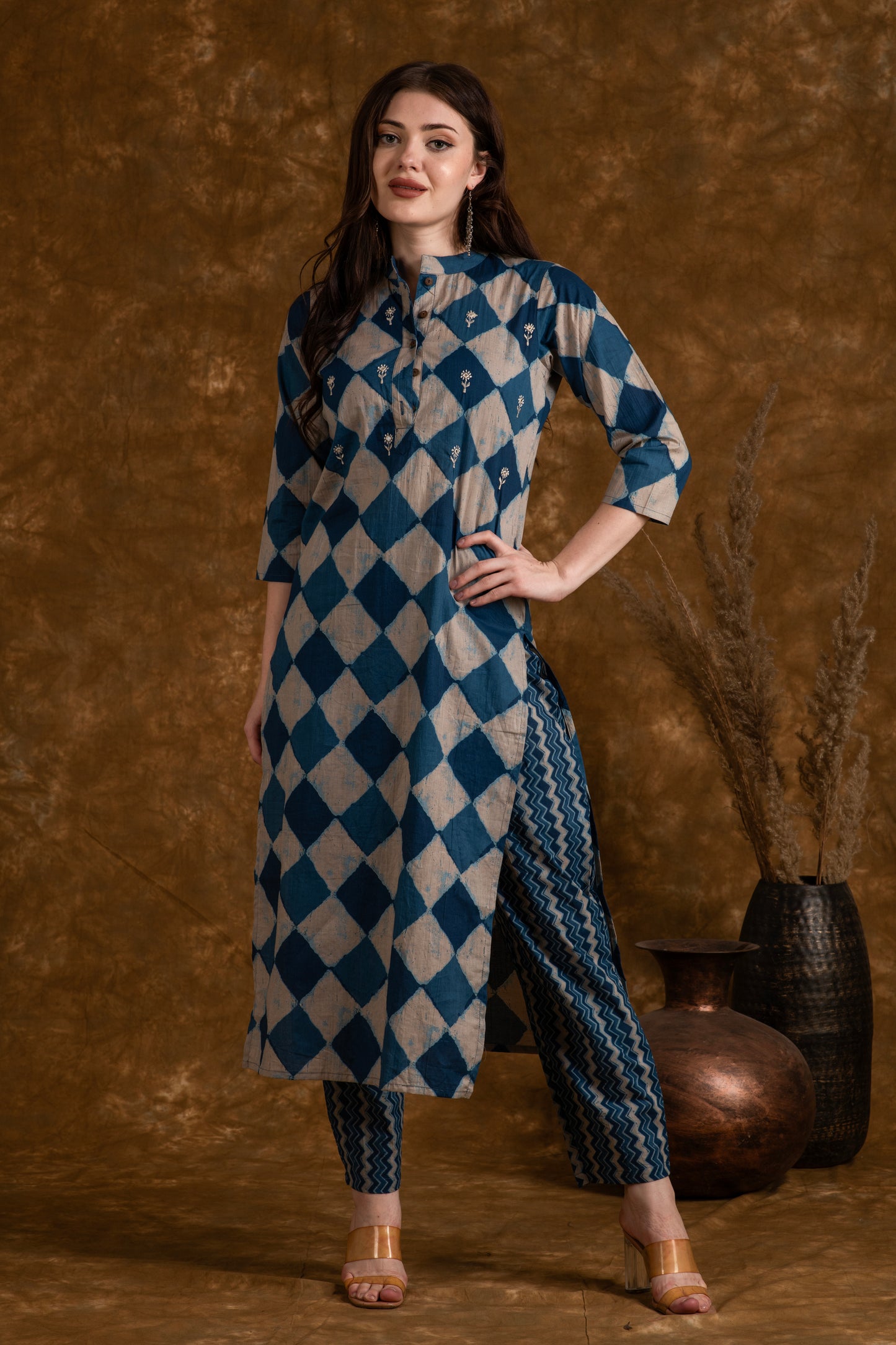 Indigo Pattern Cotton Suit Set