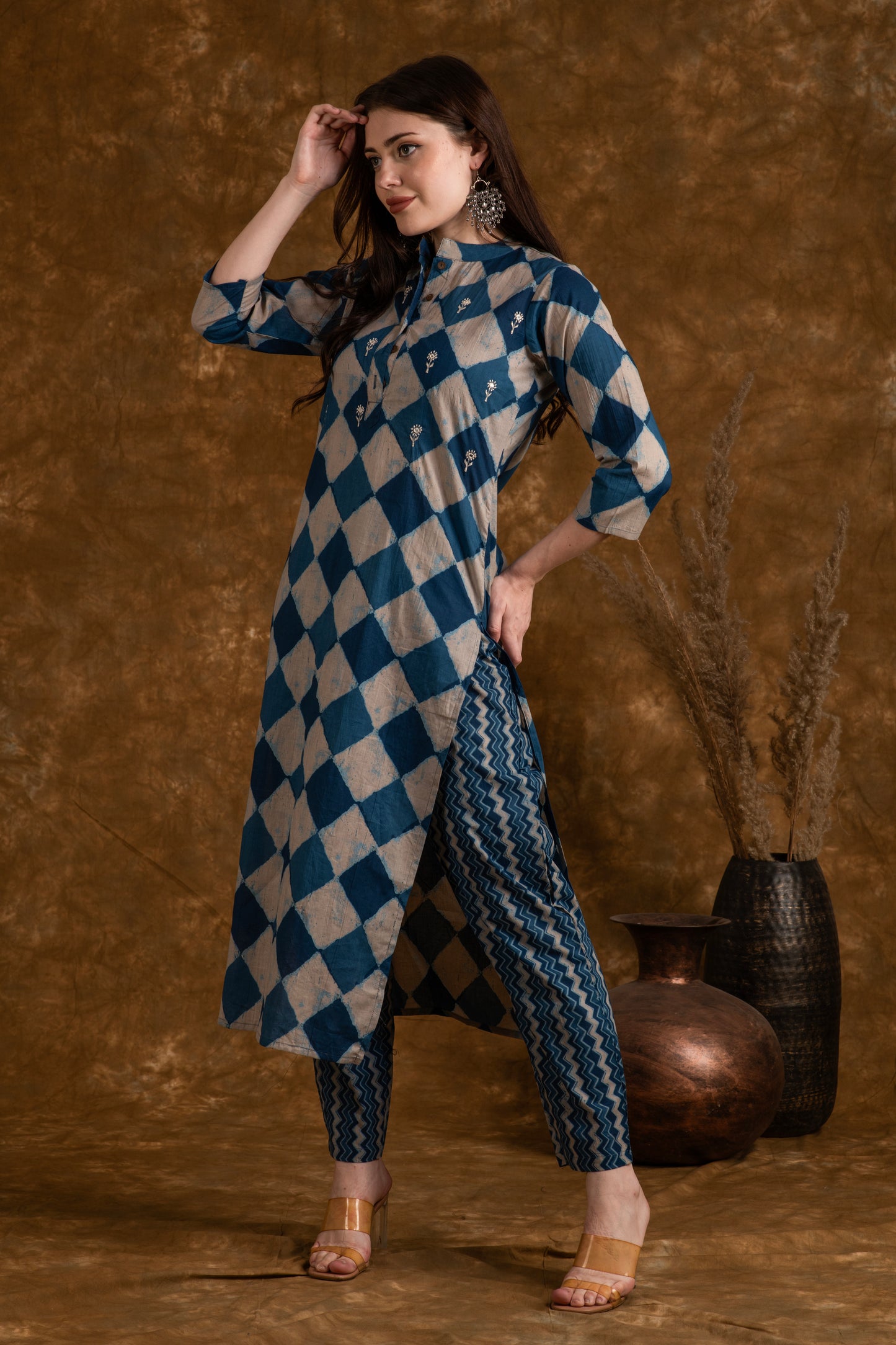 Indigo Pattern Cotton Suit Set