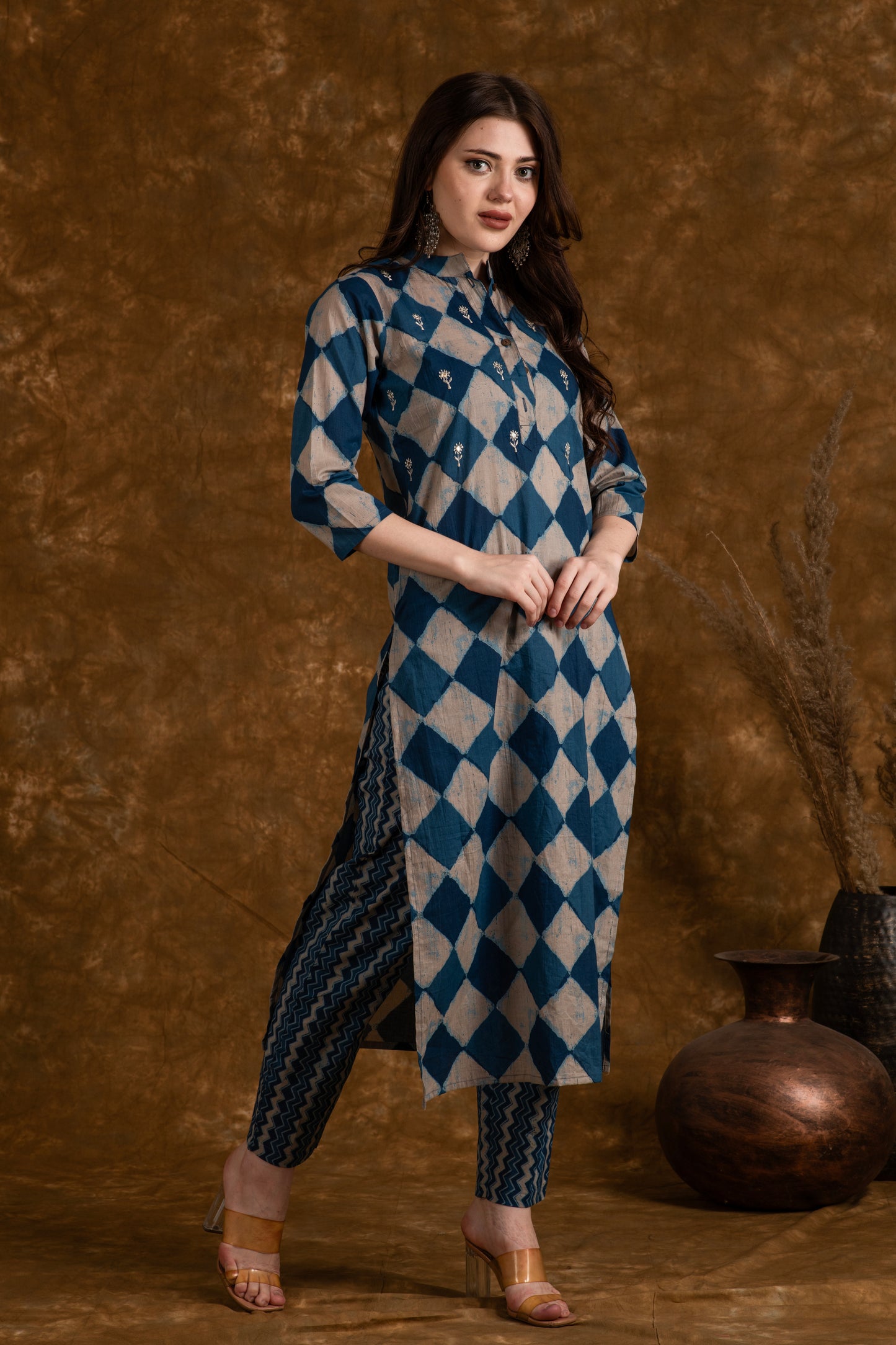 Indigo Pattern Cotton Suit Set