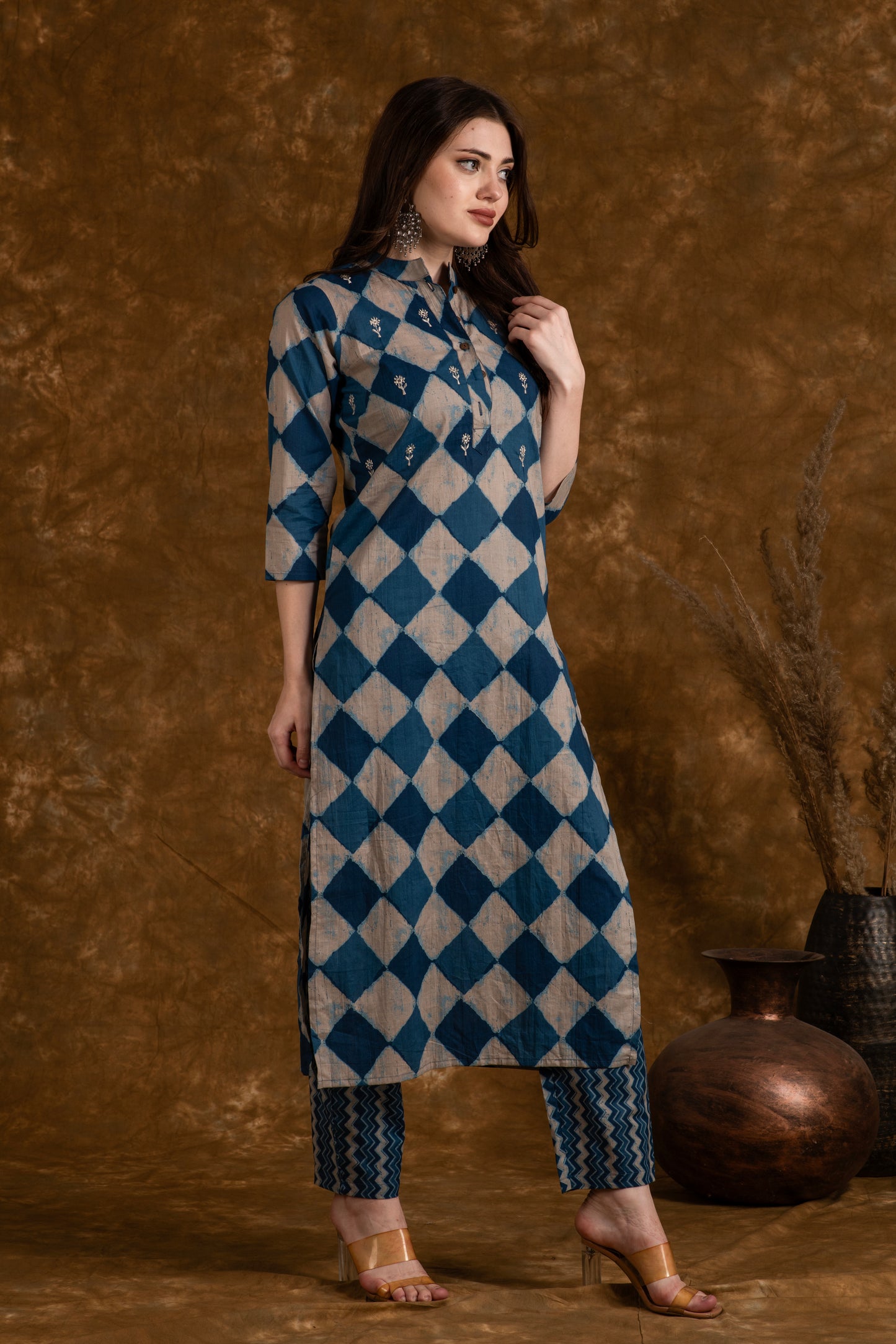 Indigo Pattern Cotton Suit Set