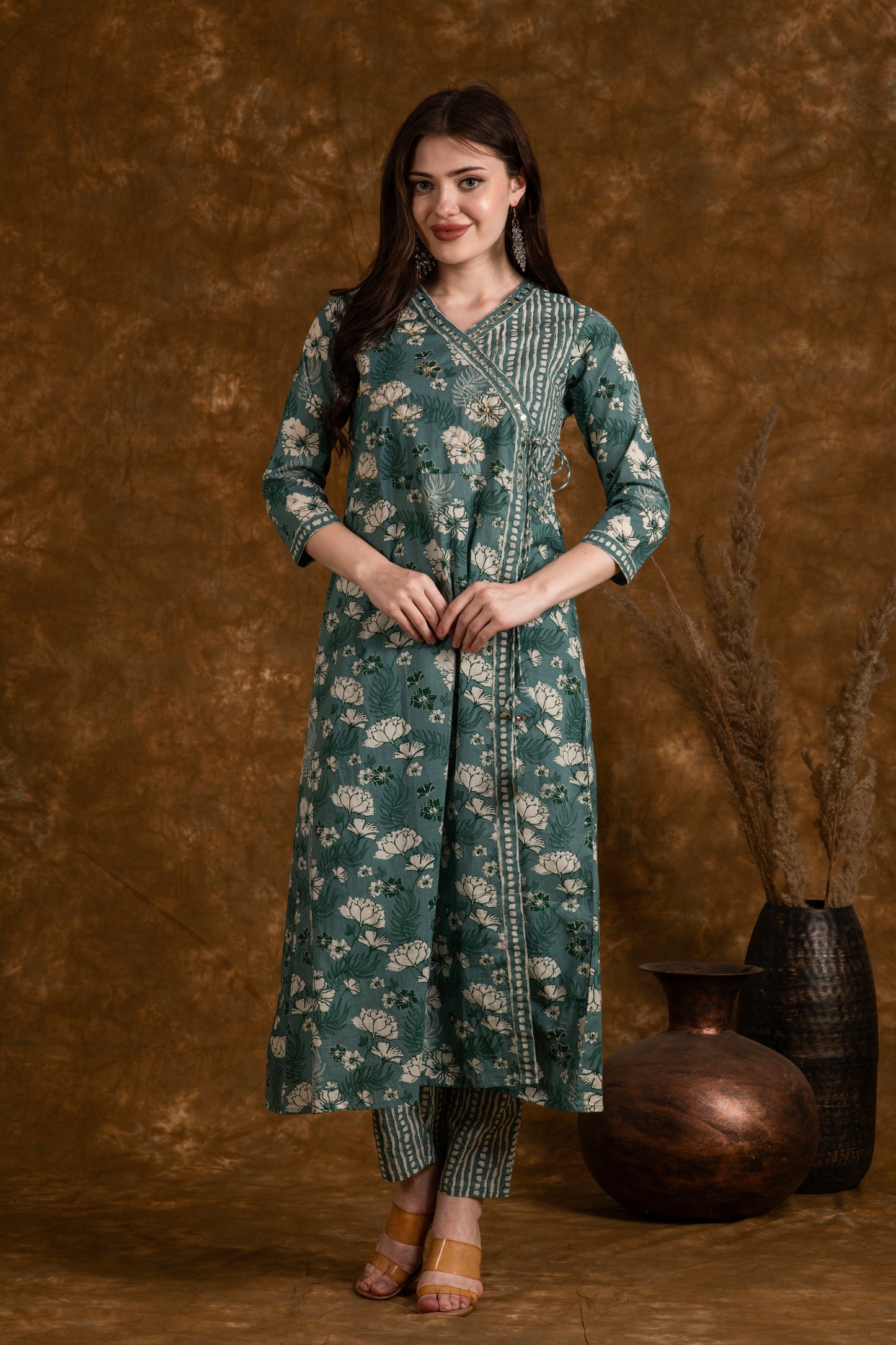 Green A-Line Cotton Suit Set