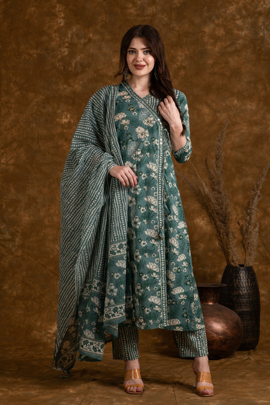 Green A-Line Cotton Suit Set