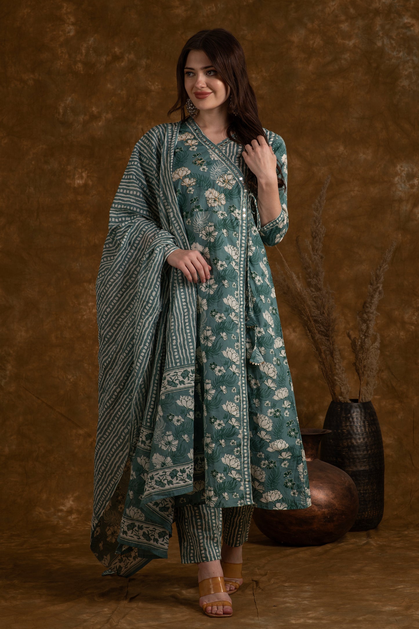 Green A-Line Cotton Suit Set