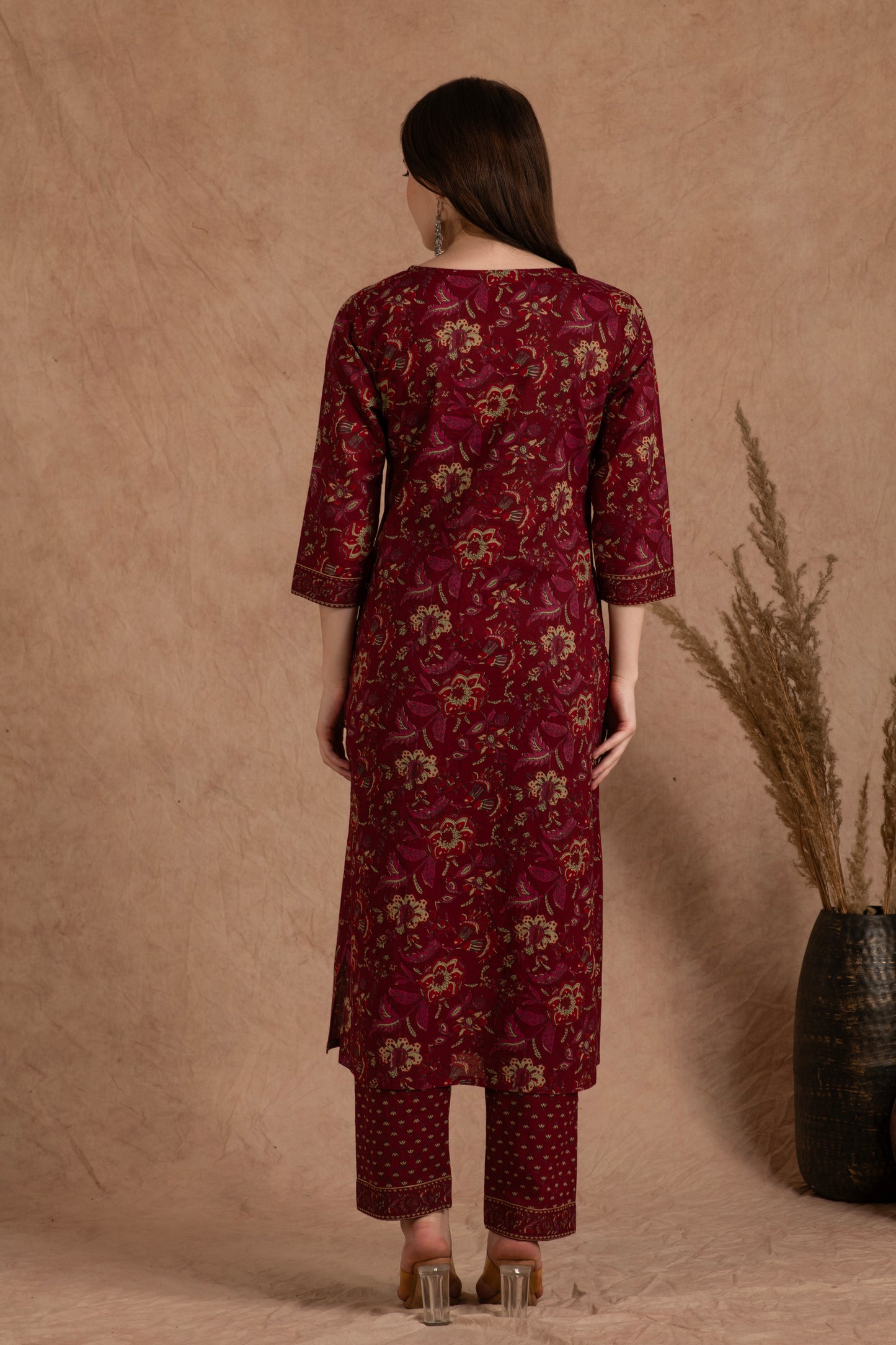 Maroon Floral Cotton Suit Set