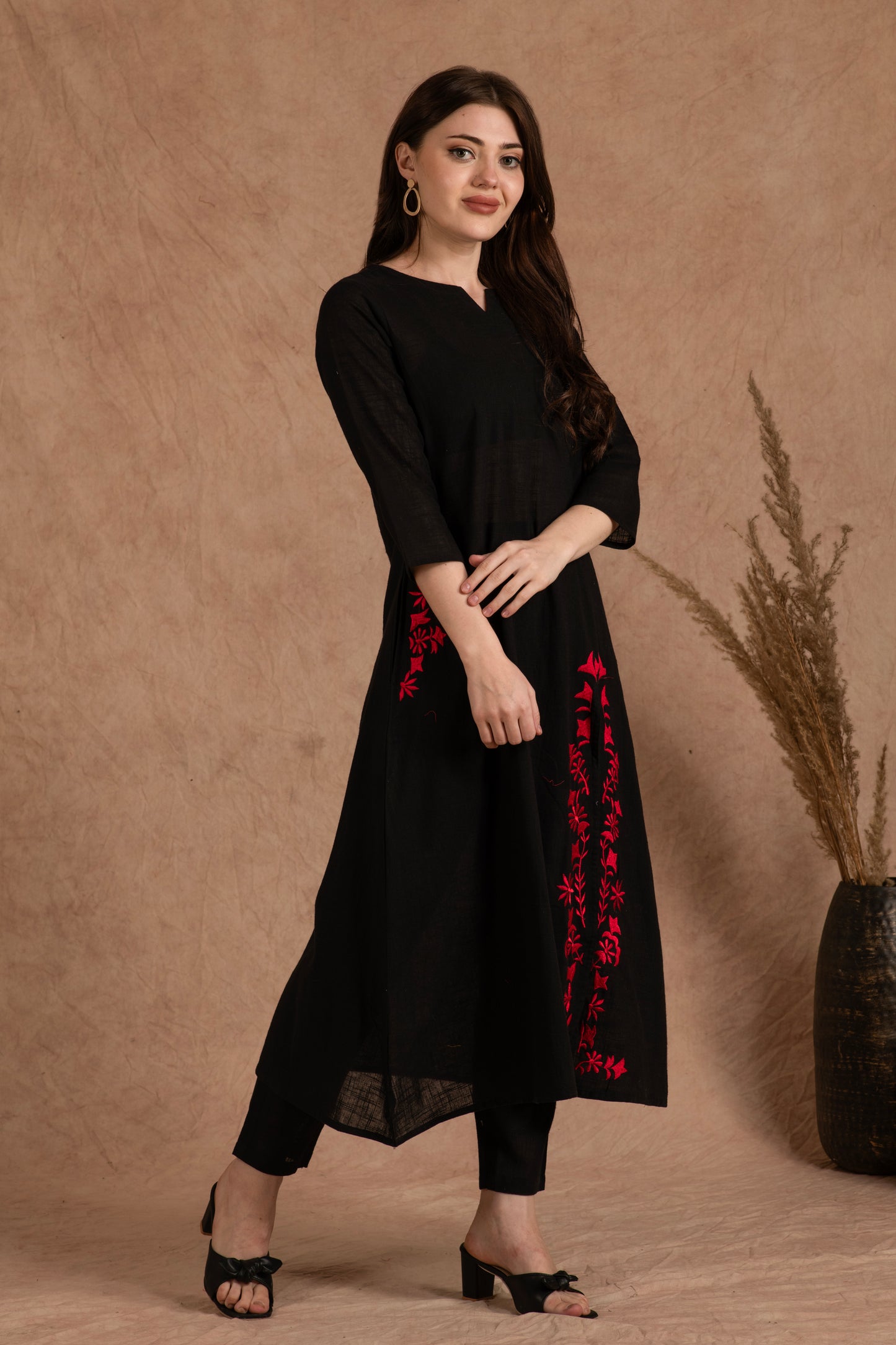 Majestic Black Side Slit Suit Set