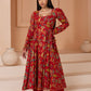 Red Floral Anarkali Cotton Suit Set